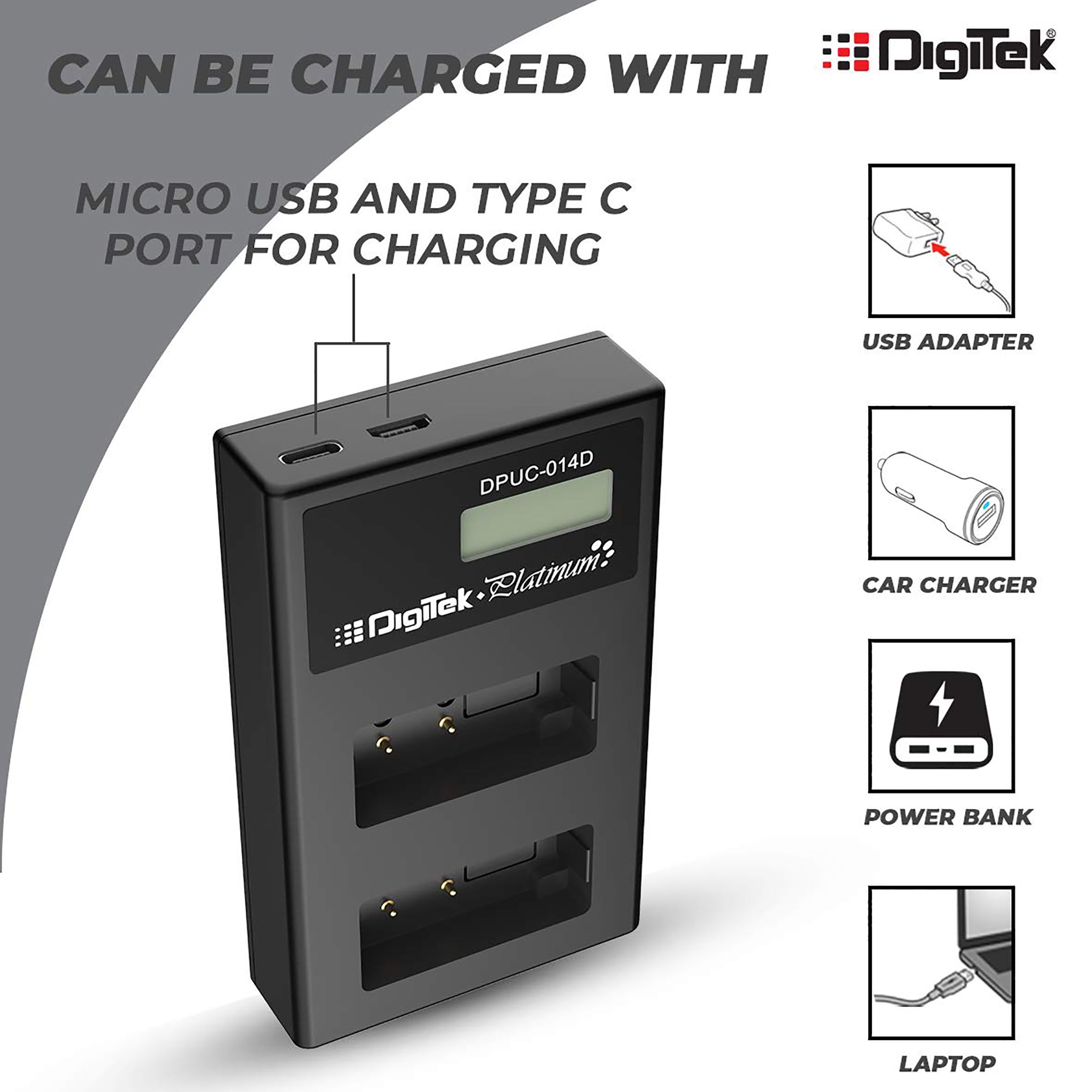 DigiTek Platinum DPUC 014D (LCD MU) Fast Camera Battery Charger for LP-E17 (2-Ports, Over Voltage Protection)_4