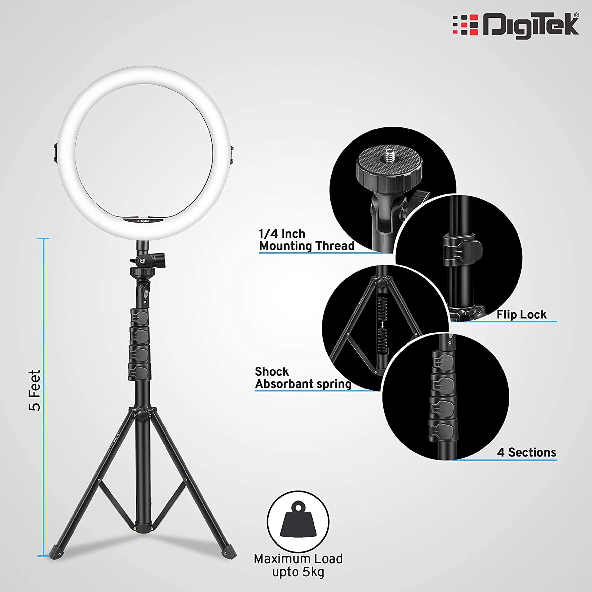 Digitek DRL 12C Ring Light with Light Stand for Live Streaming, Selfie, Video Chatting & Vlogging (Maximum Load Upto 5Kg)_9