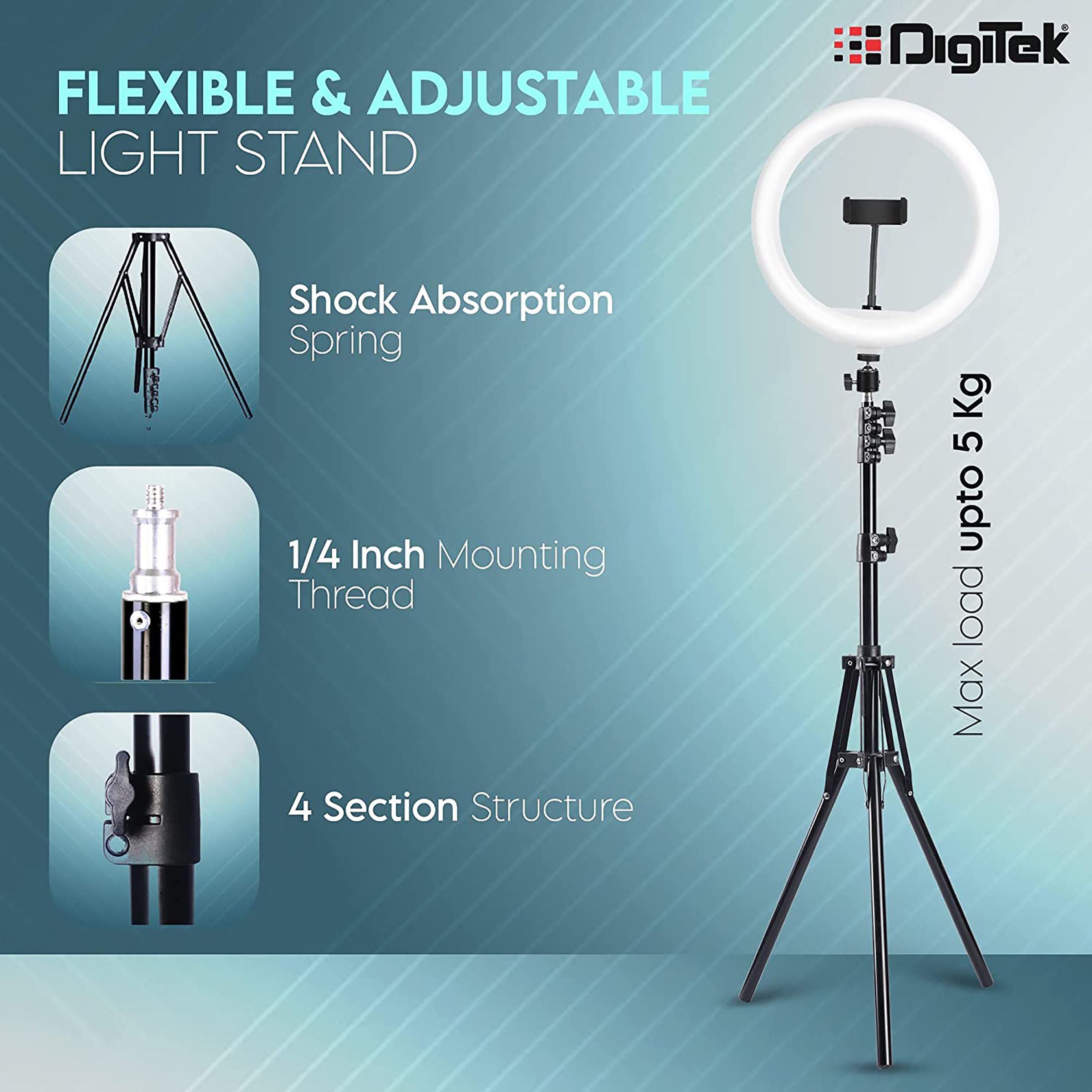 Digitek DRL-14C Ring Light with Mini Tripod for Still Photography & Videography (Adjustable Stand)_6