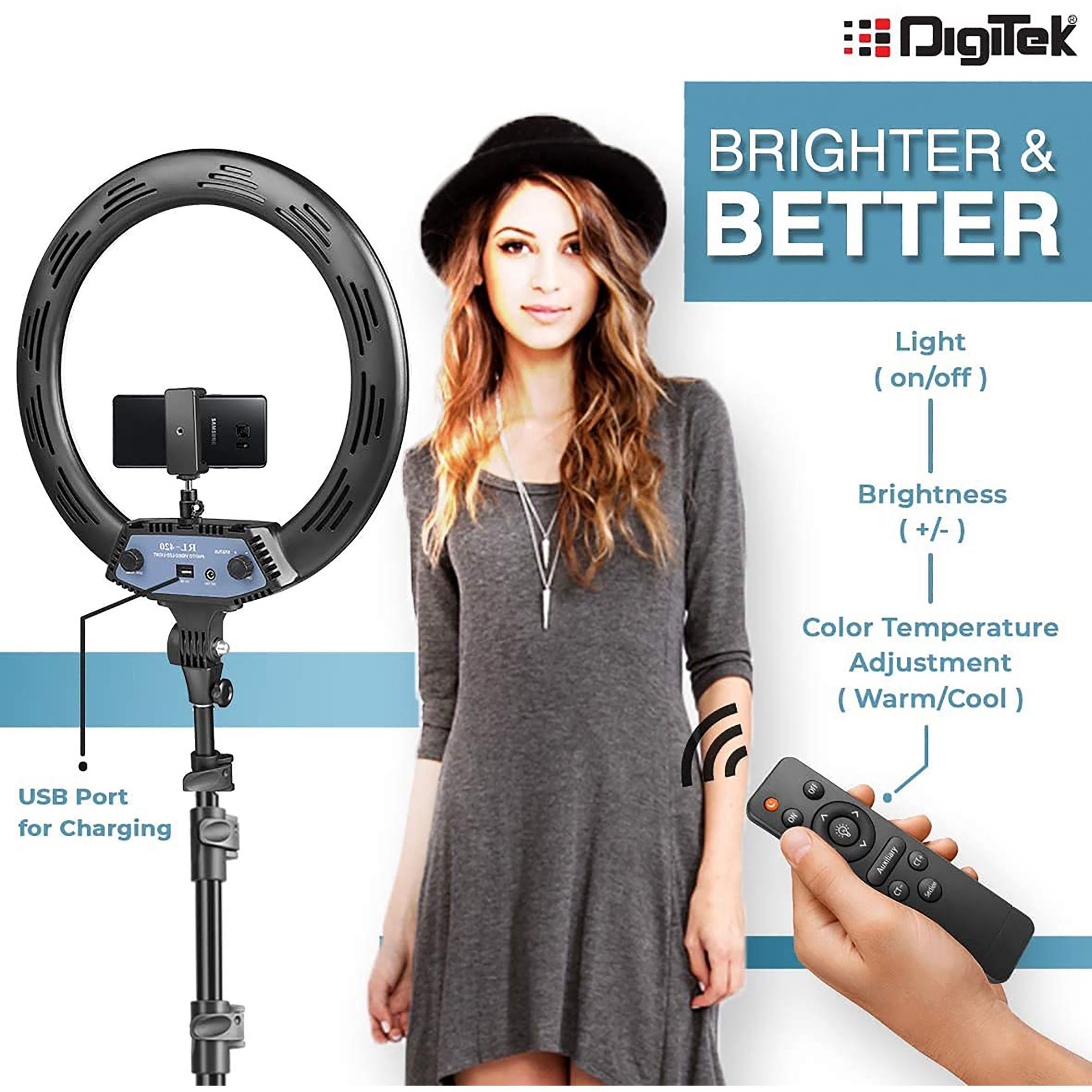 Digitek DRL-18 RC9 Ring Light with Remote & Tripod for Photography, Videography & Makeup (Dual Colour Modes)_5