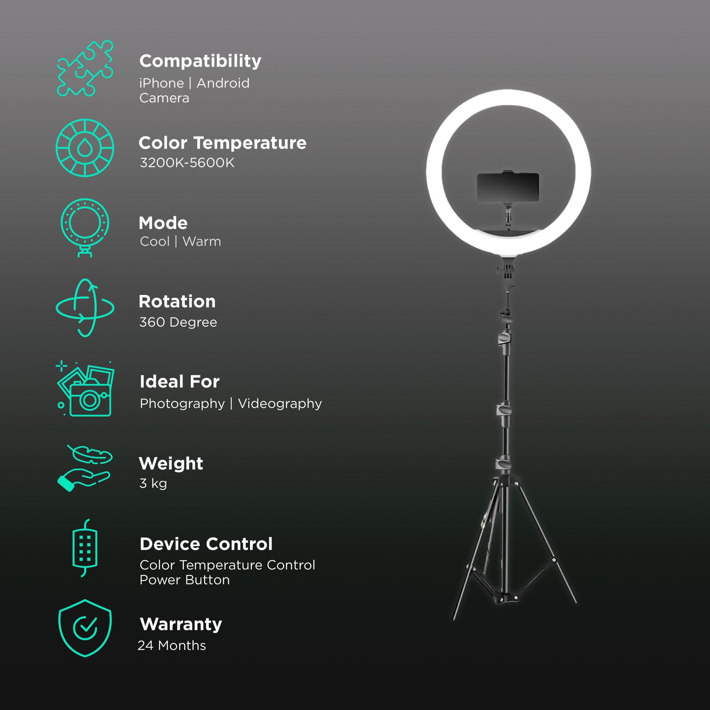 Digitek DRL-18 RC9 Ring Light with Remote & Tripod for Photography, Videography & Makeup (Dual Colour Modes)_3