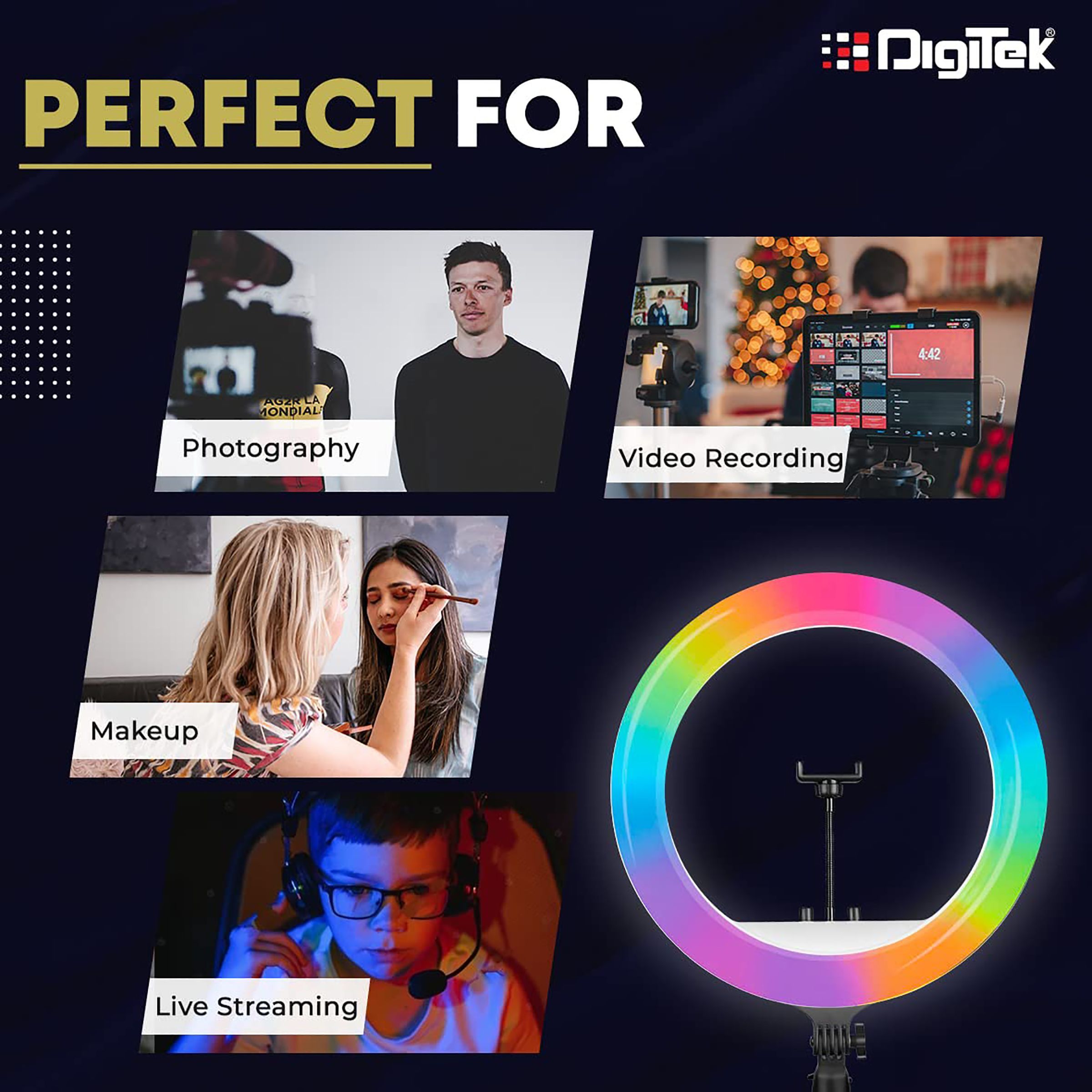 Digitek DRL-18 RGB Ring Light with Remote & Carry Bag for Photography, Videography & Live Streaming (Multi-Angle Adjustment)_6