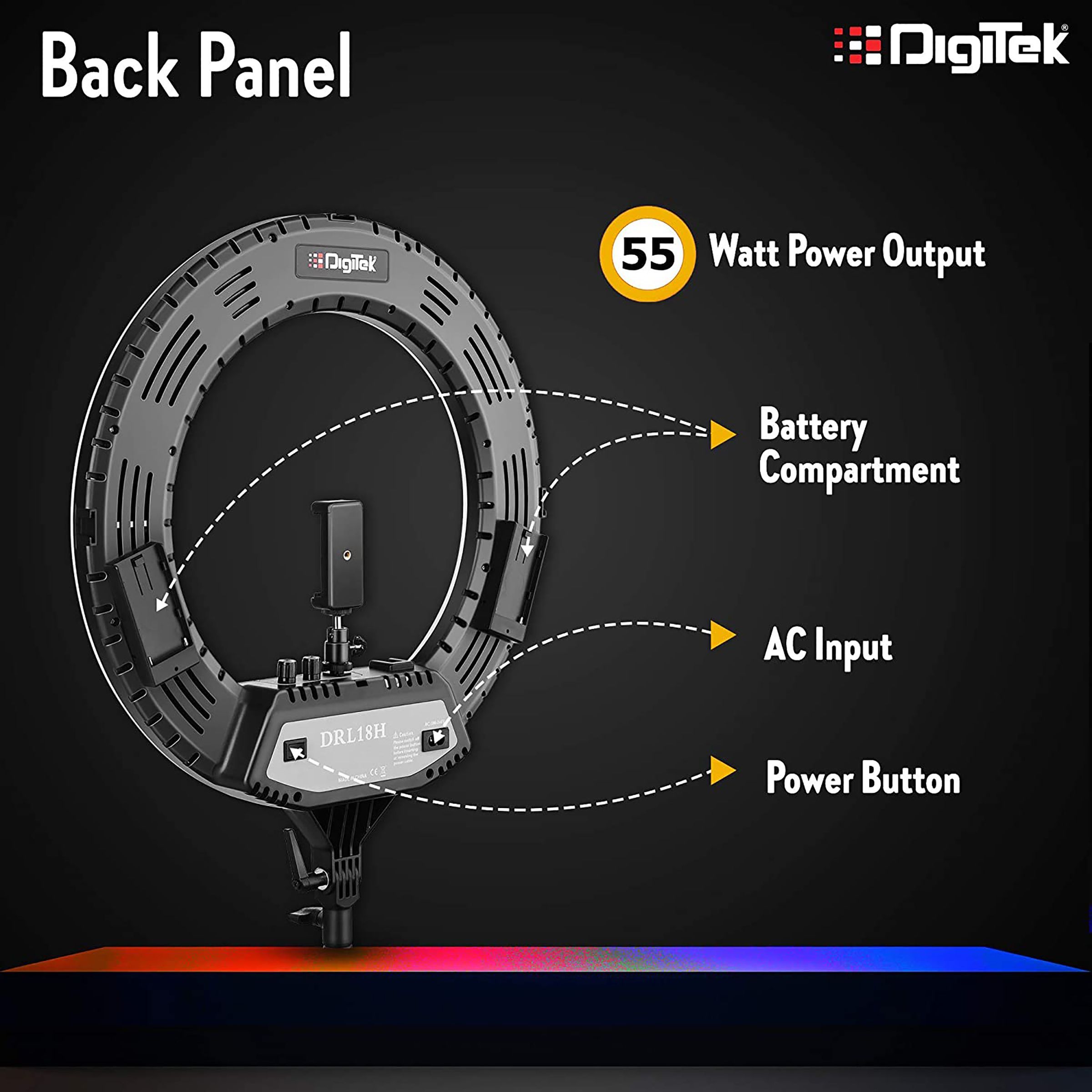 Digitek DRL-18H C Ring Light with Mobile Holder for Still Photography & Videography (Dual Color Modes)_5