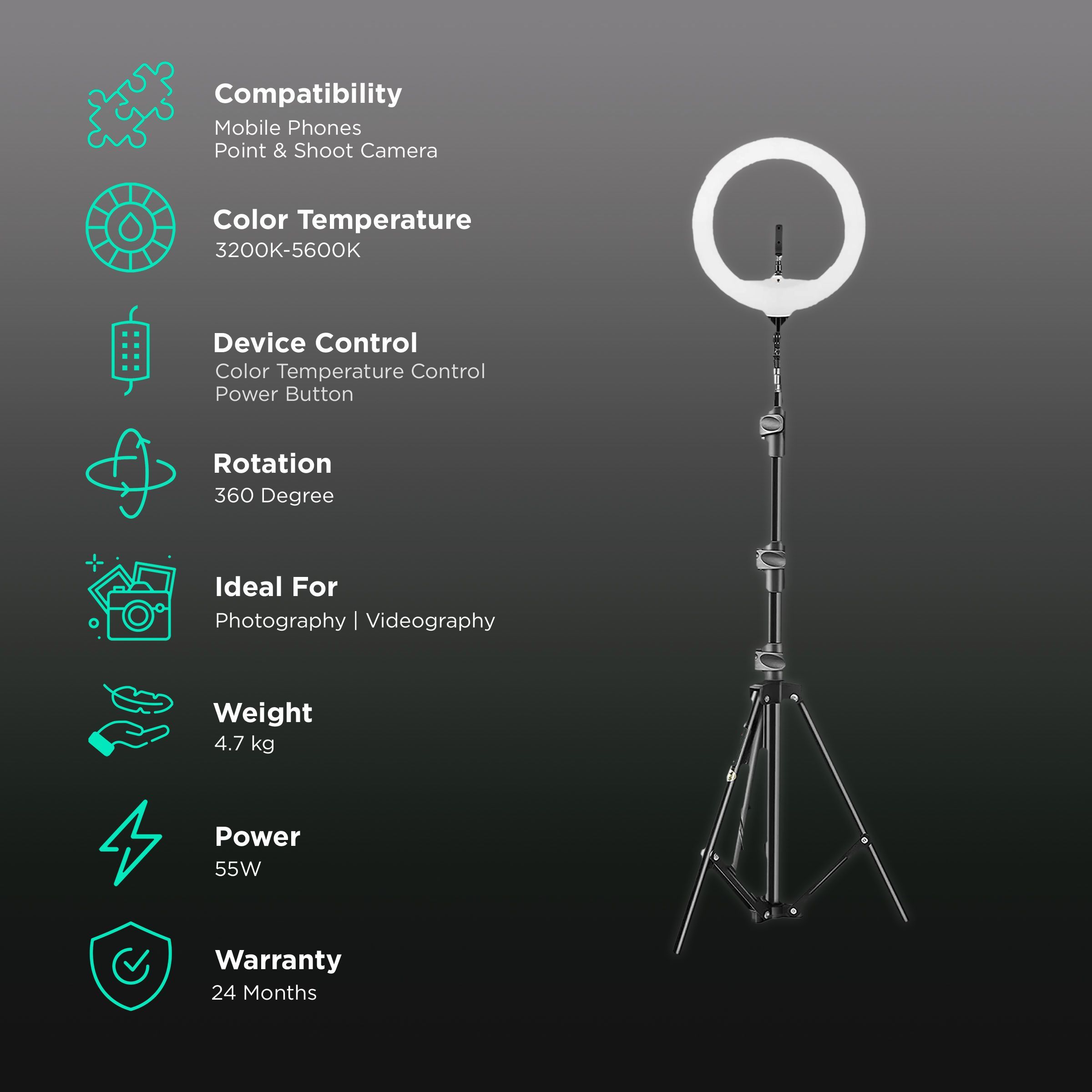 Digitek DRL-18H C Ring Light with Mobile Holder for Still Photography & Videography (Dual Color Modes)_3