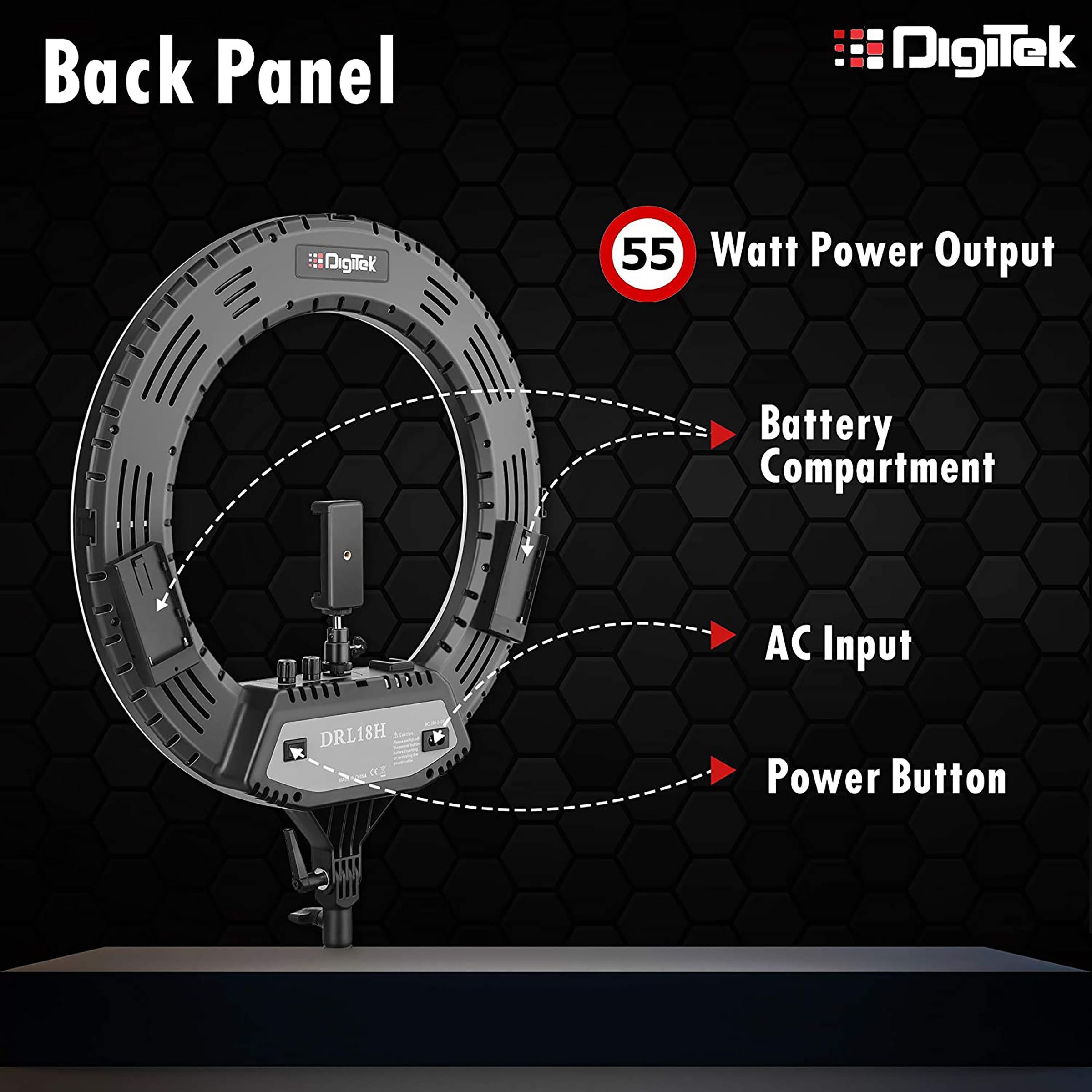 Digitek DRL-18 Ring Light with Mobile Holder, Carry Bag for Photography & Videography (Dimmable Lighting)_5
