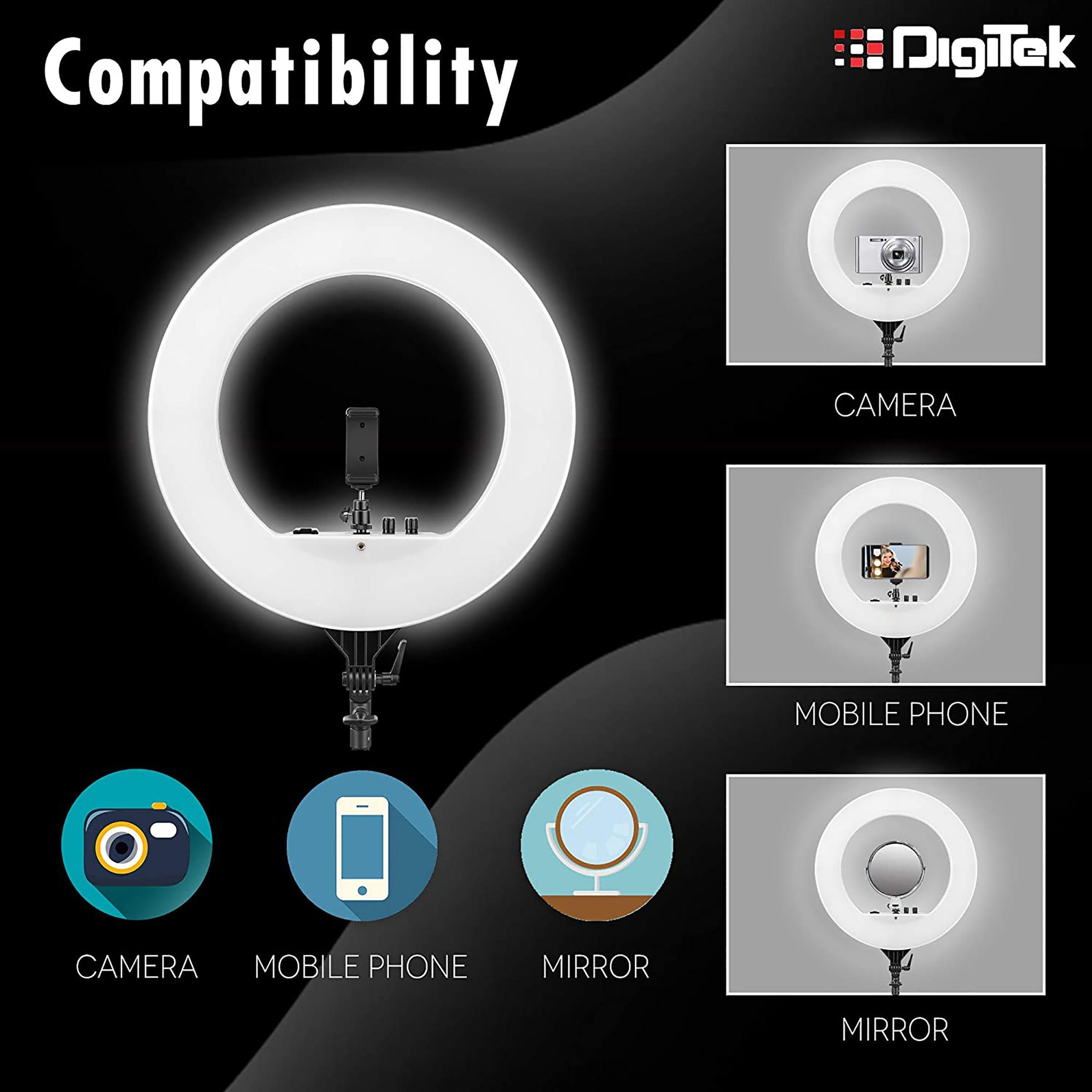 Digitek DRL-18 Ring Light with Mobile Holder, Carry Bag for Photography & Videography (Dimmable Lighting)_7