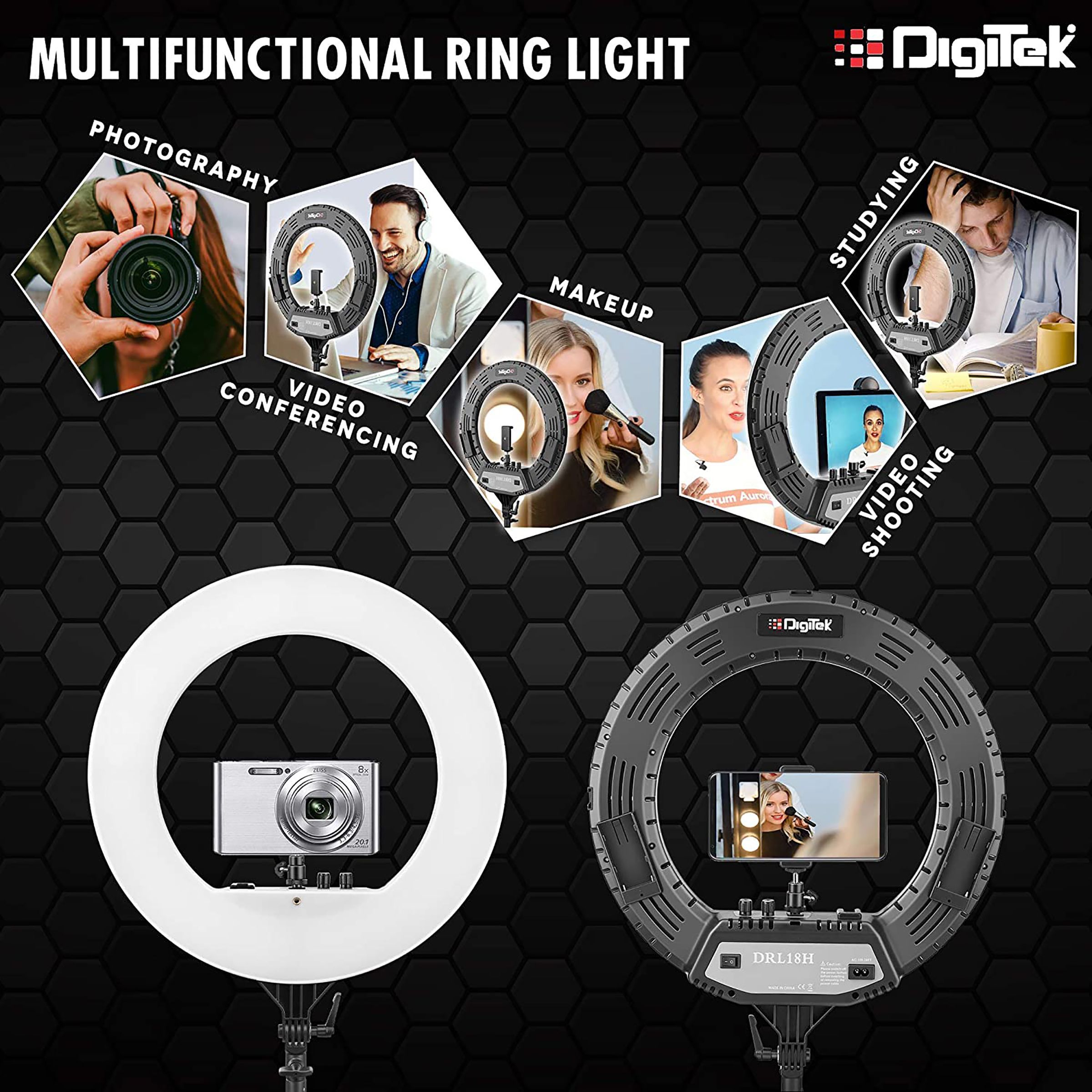 Digitek DRL-18 Ring Light with Mobile Holder, Carry Bag for Photography & Videography (Dimmable Lighting)_9