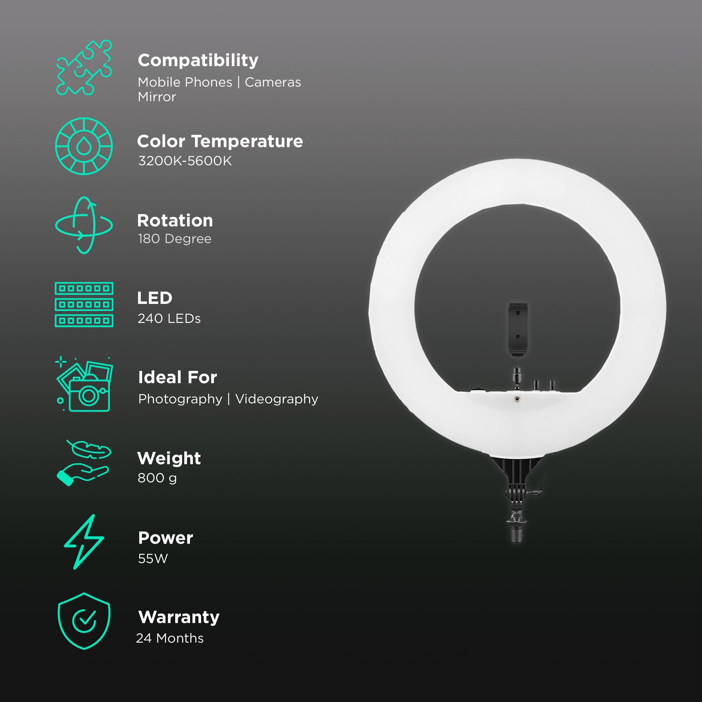 Digitek DRL-18 Ring Light with Mobile Holder, Carry Bag for Photography & Videography (Dimmable Lighting)_3