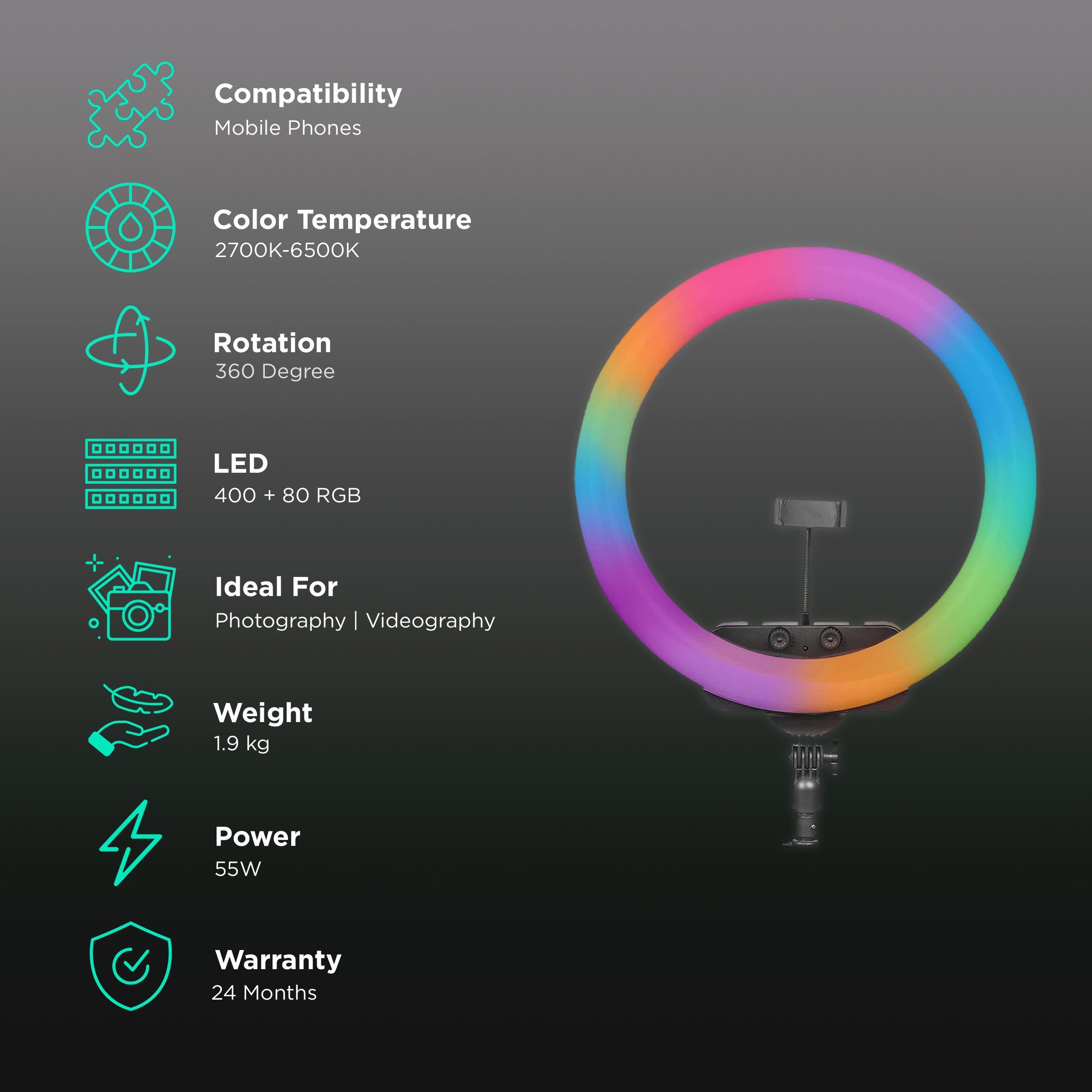 Digitek DPRL-19 RGB Ring Light with Remote Control for Photography & Videography (Rainbow Light)_3