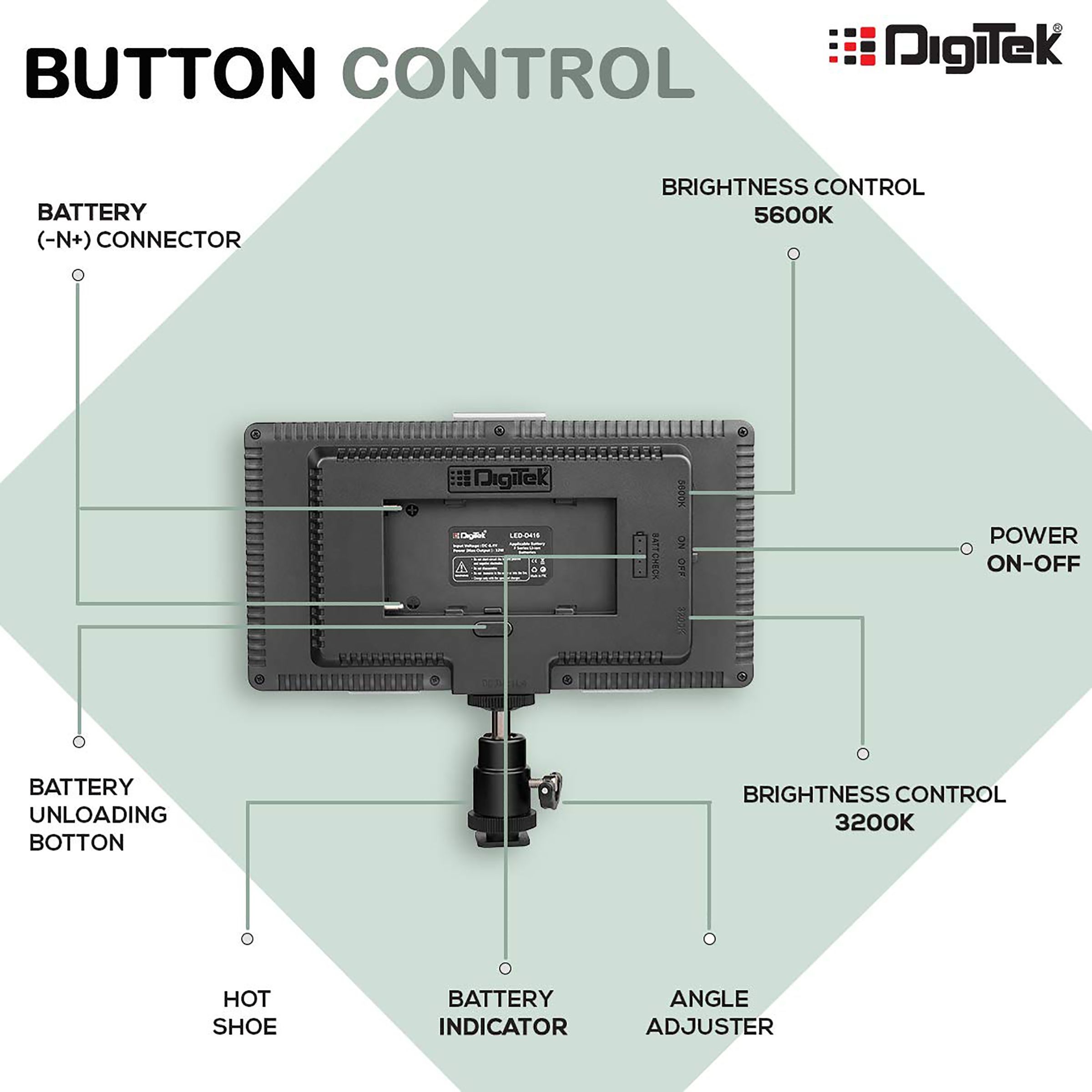 Digitek D416 Combo LED Video Light with Li-ion Battery for Still Photography & Videography (Angle Adjustable)_6