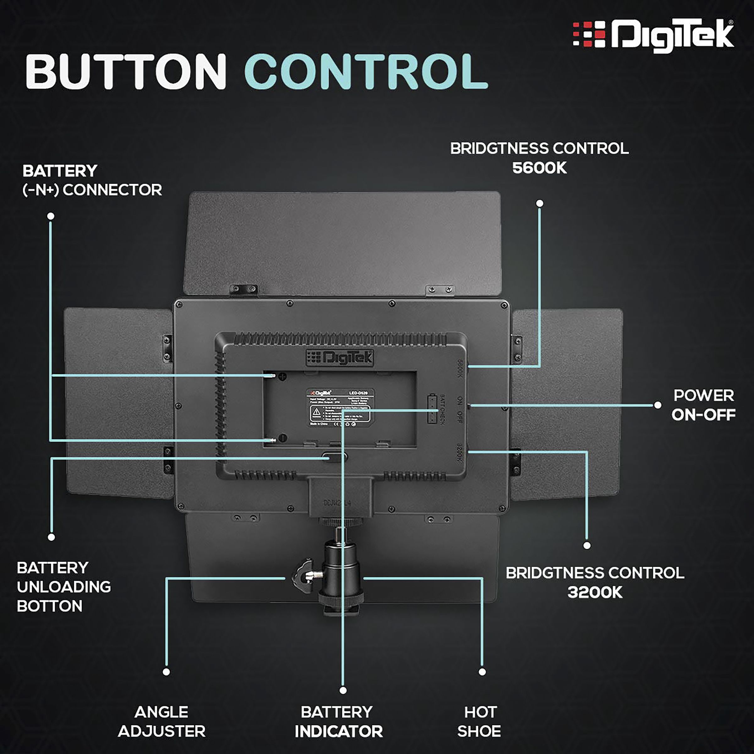 Digitek D520B LED Video Light with 4 Detachable Barndoor for Still Photography & Videography (Dual Color Temperature)_12