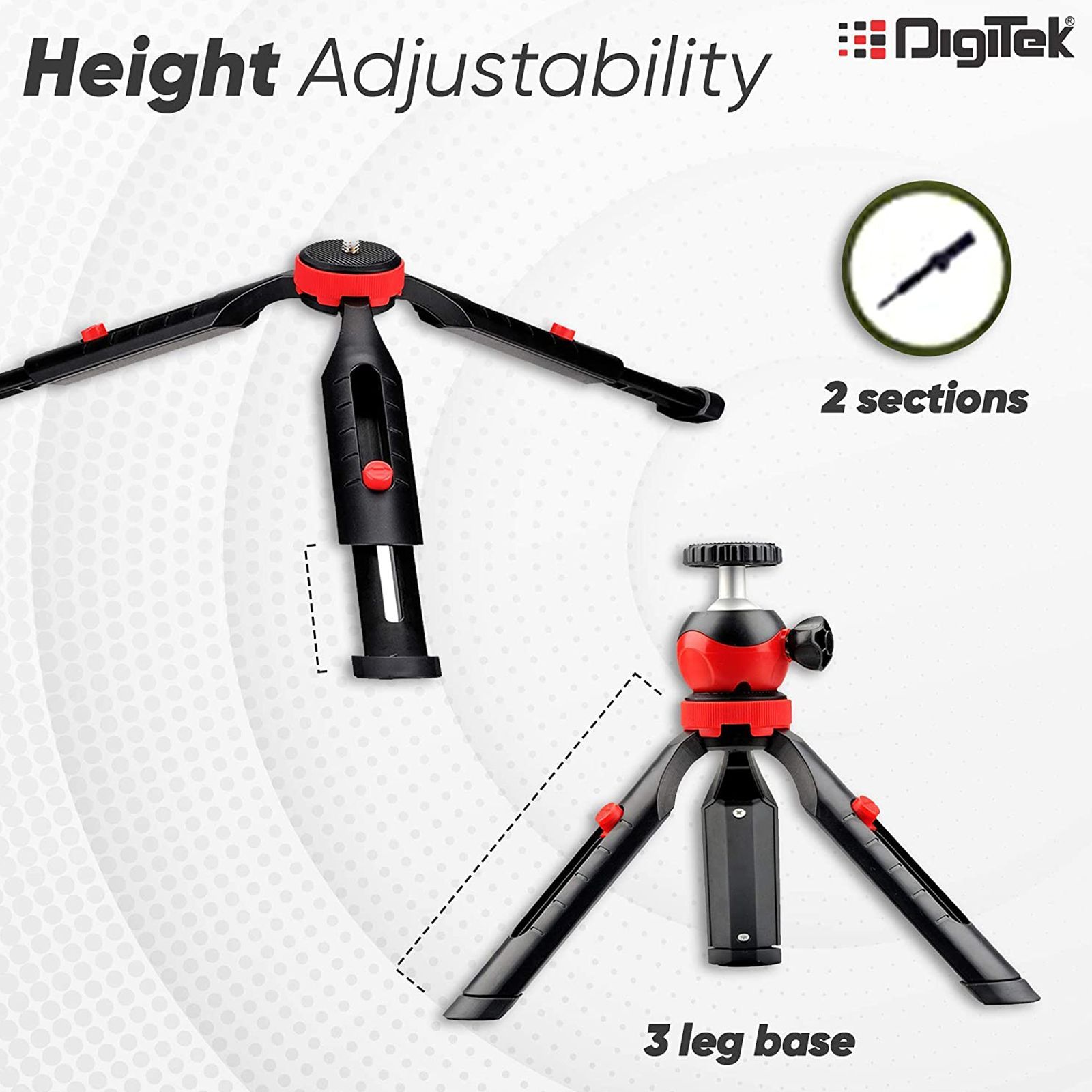 DigiTek DTR 200 MT 20cm Adjustable Mini Tripod for Mobile and Camera (Anti Skid Rubber Feet, Black)_7