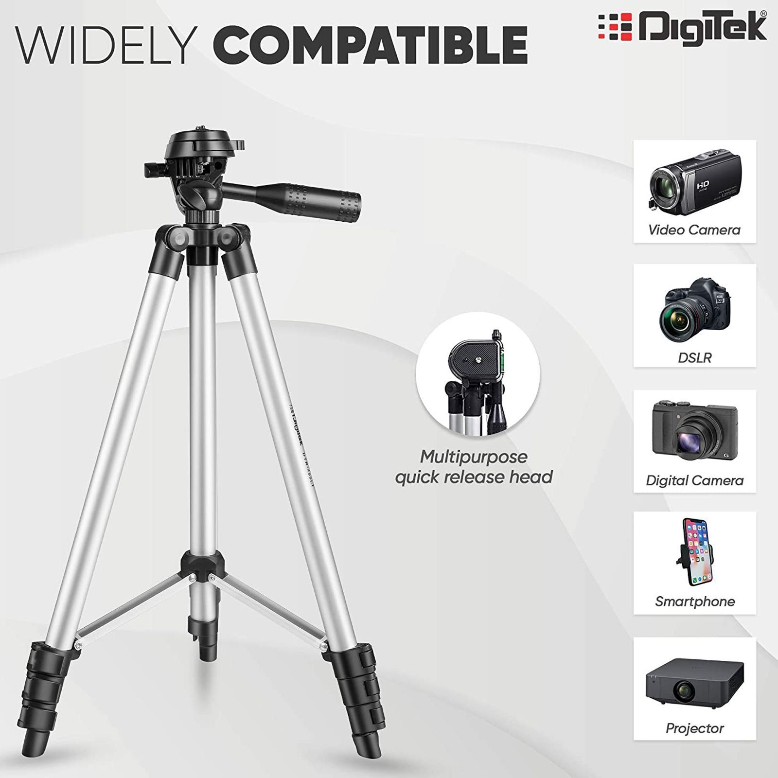 DigiTek DTR 455 LT 130cm Adjustable Tripod for Mobile and Camera (3 Way Head with Adjustable Pan, Black)_7