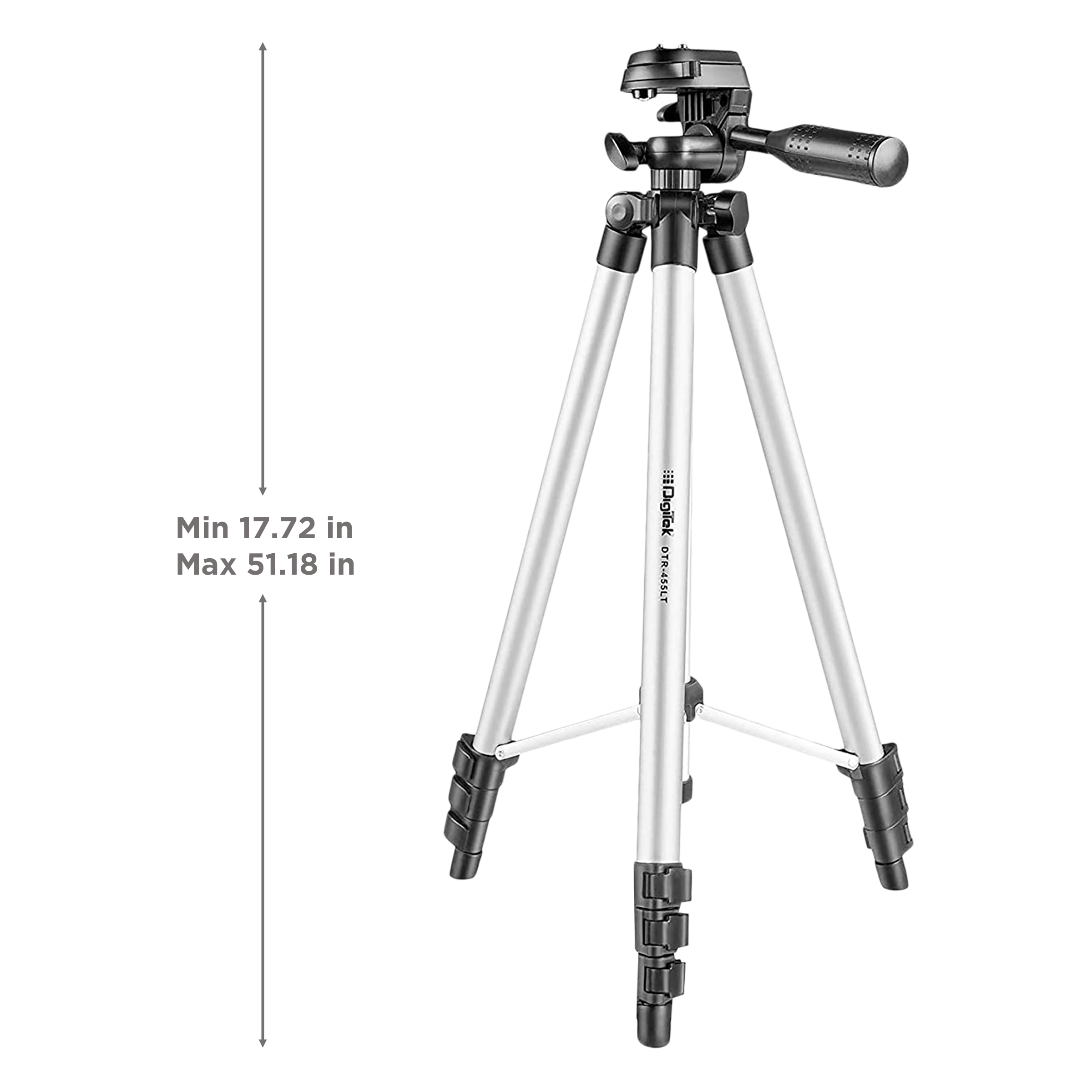 DigiTek DTR 455 LT 130cm Adjustable Tripod for Mobile and Camera (3 Way Head with Adjustable Pan, Black)_3