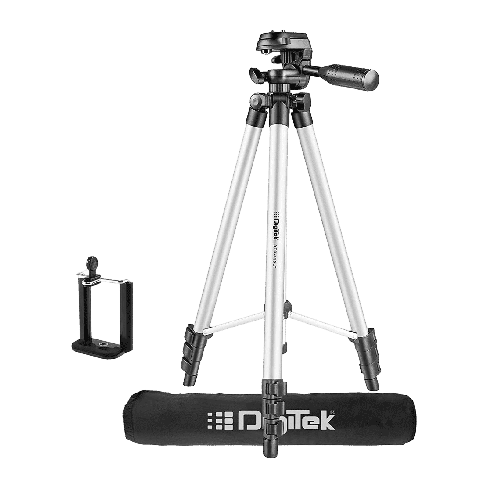 DigiTek DTR 455 LT 130cm Adjustable Tripod for Mobile and Camera (3 Way Head with Adjustable Pan, Black)_4