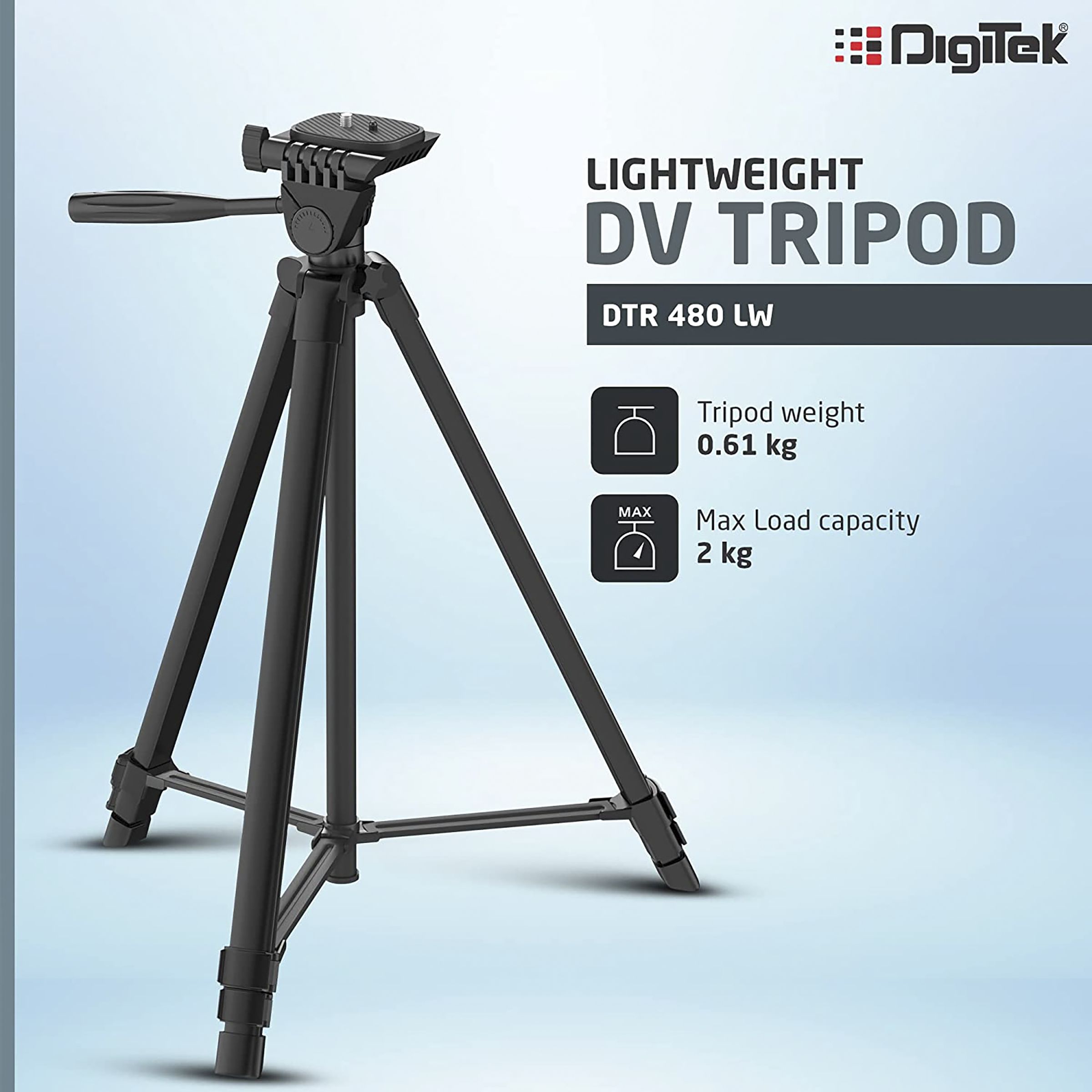 DigiTek DTR 480 LW 145cm Adjustable Tripod for Mobile and Camera (3 Way Head with Adjustable Pan, Black)_5