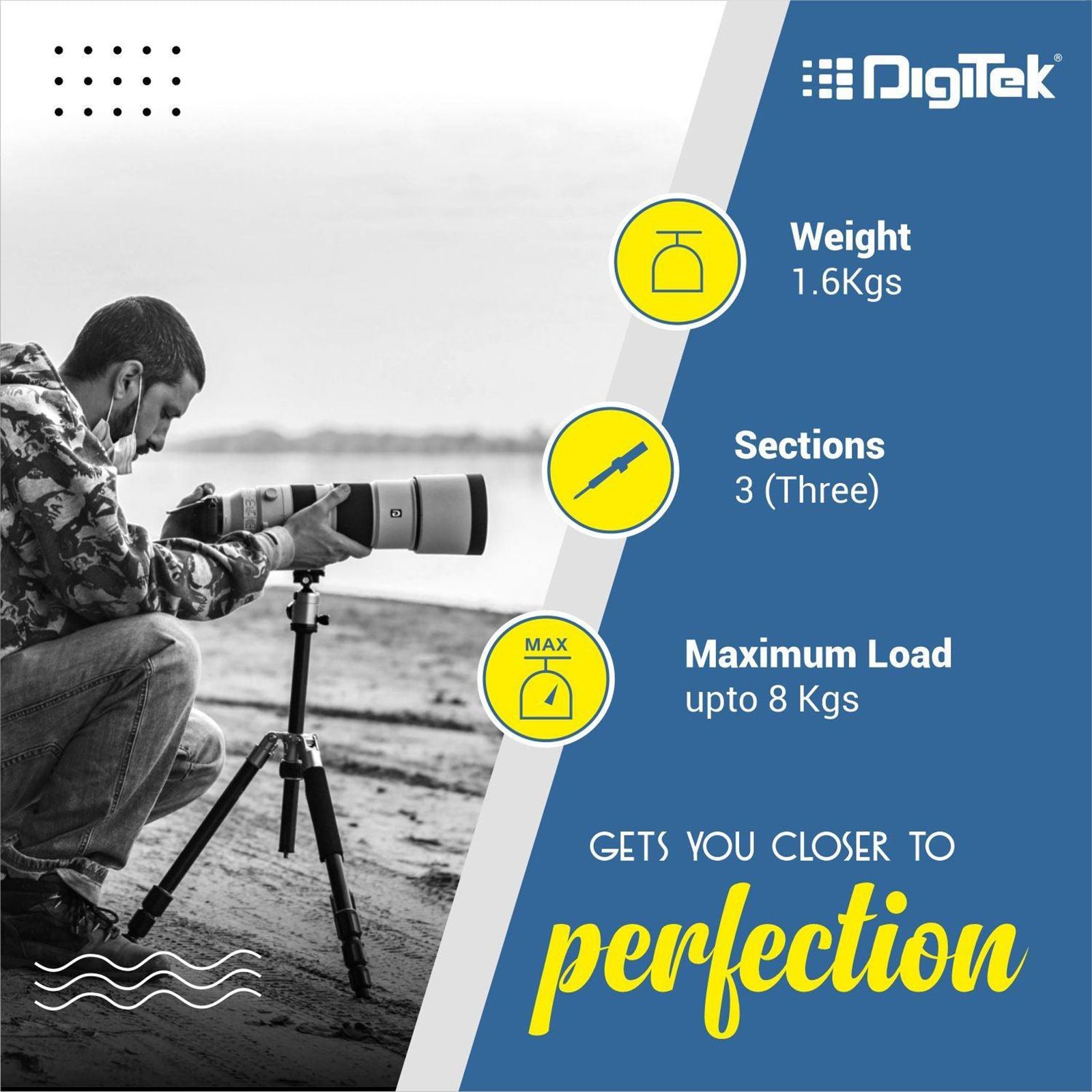 DigiTek DTR 545 VD 166cm Adjustable Tripod for Camera (Portable and Sturdy, Black)_4