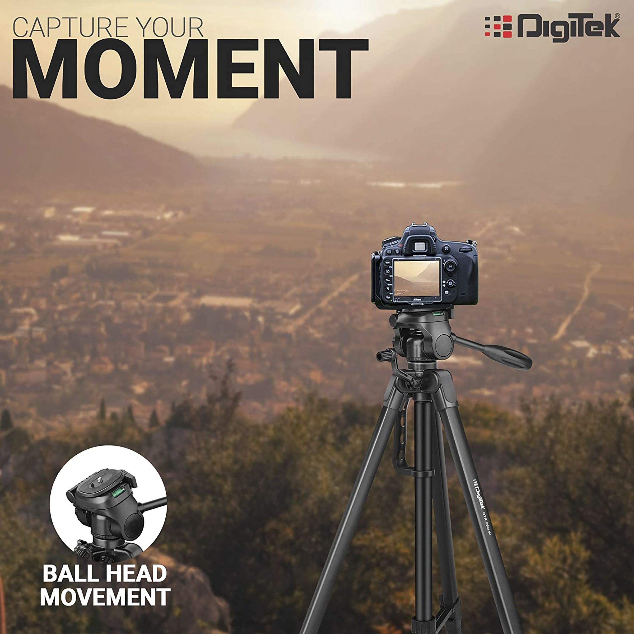 DigiTek DTR 550 LW 170cm Adjustable Tripod for Mobile and Camera (3 Way Head with Adjustable Pan, Black)_7