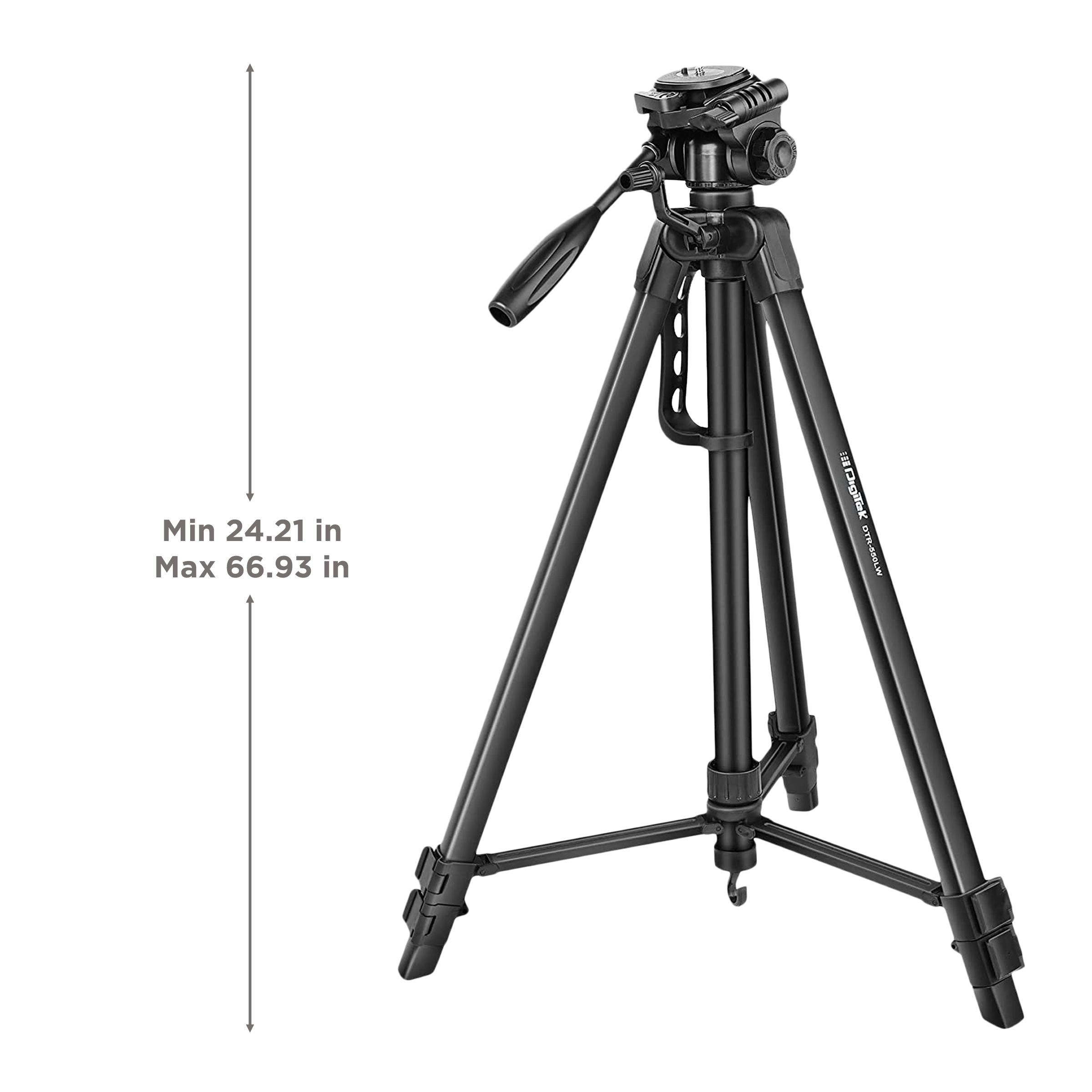 DigiTek DTR 550 LW 170cm Adjustable Tripod for Mobile and Camera (3 Way Head with Adjustable Pan, Black)_3