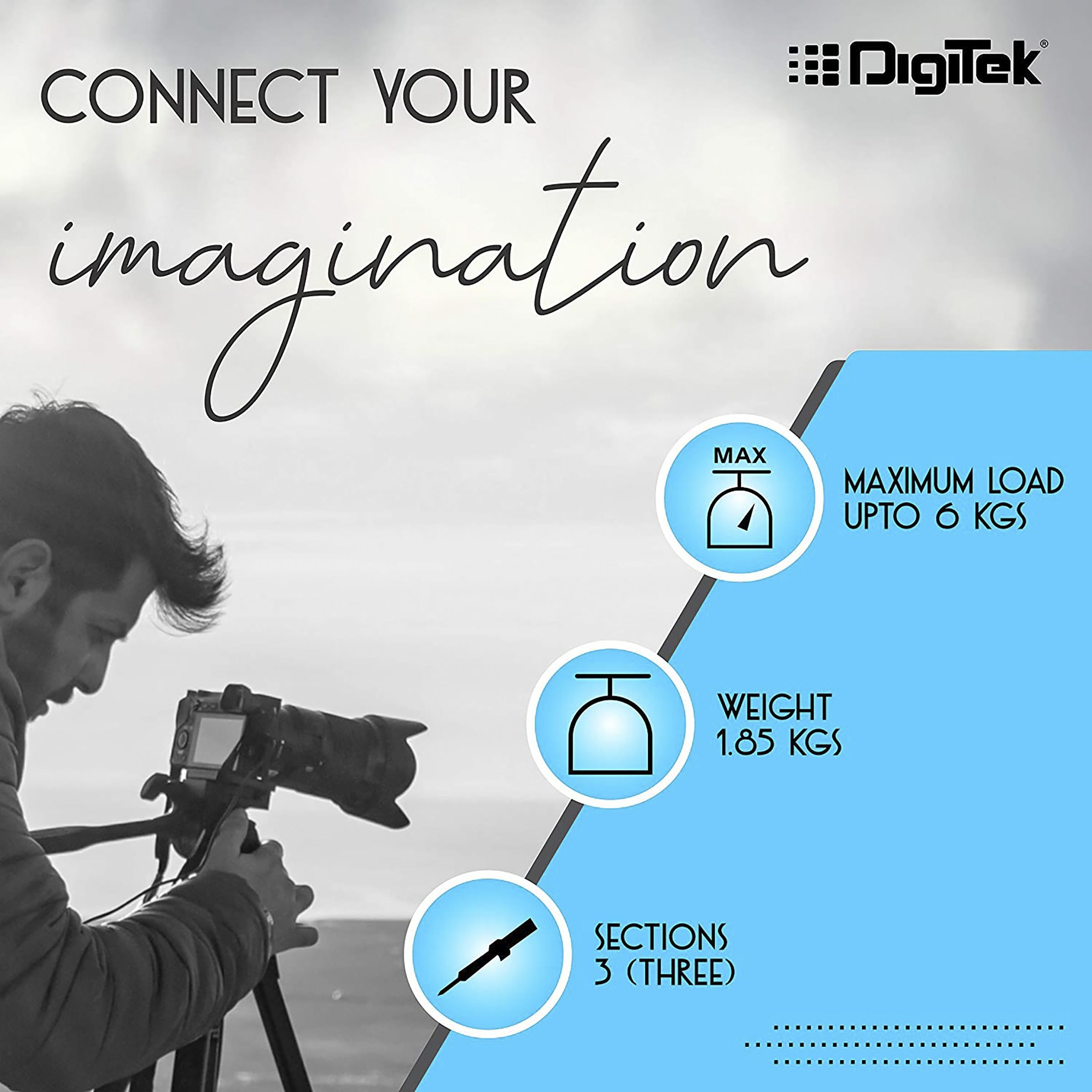 DigiTek DTR 590 VD PRO 180cm Adjustable Tripod for Camera (2 Way Adjustable Head, Black) DigiTek DTR 590 VD PRO 180cm Adjustable Tripod for Camera (2 Way Adjustable Head, Black)_5