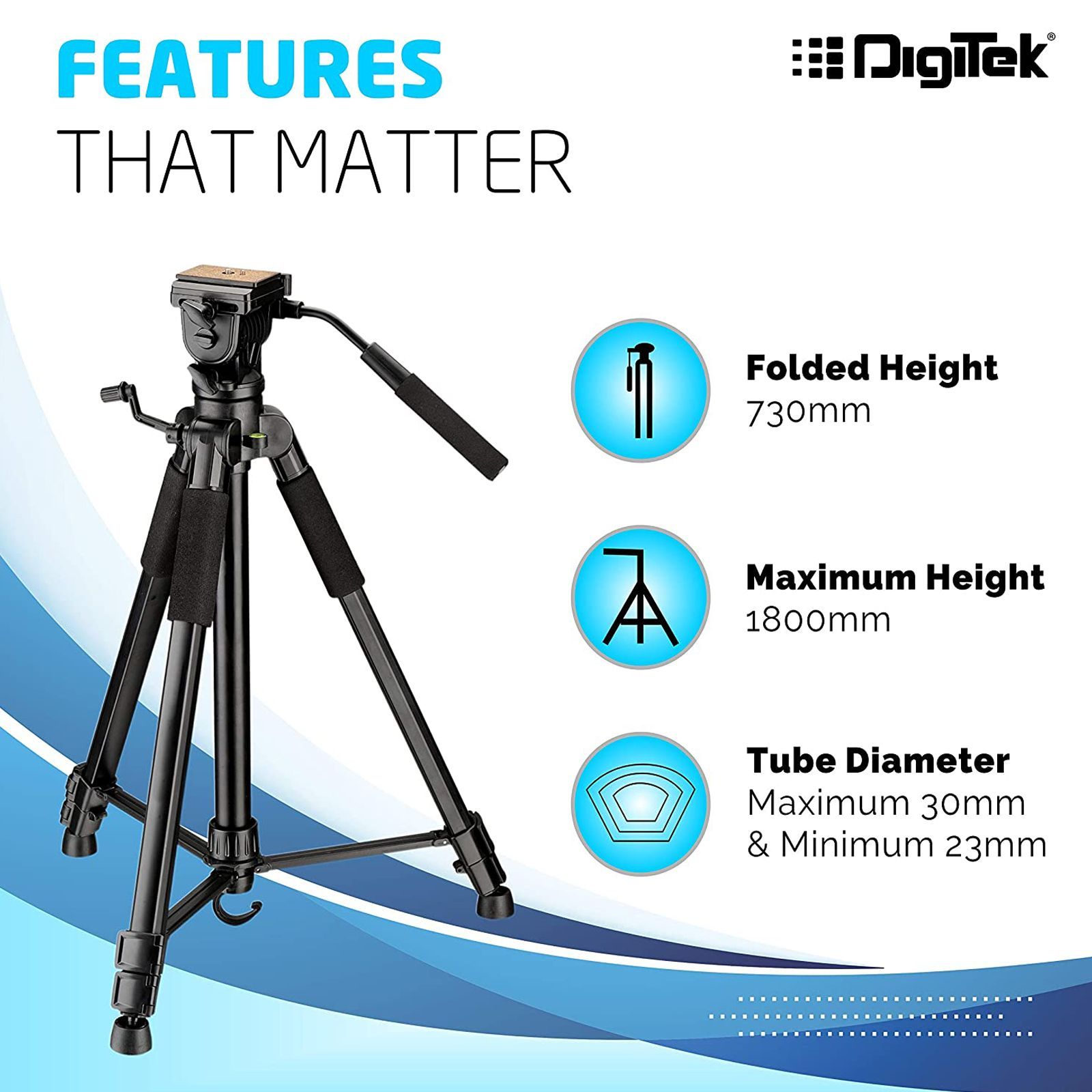 DigiTek DTR 590 VD PRO 180cm Adjustable Tripod for Camera (2 Way Adjustable Head, Black) DigiTek DTR 590 VD PRO 180cm Adjustable Tripod for Camera (2 Way Adjustable Head, Black)_9