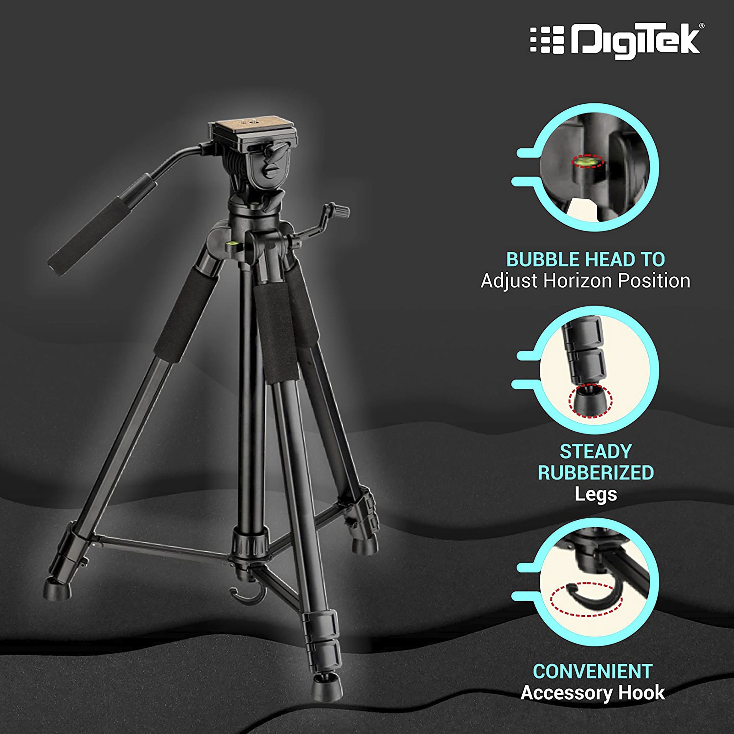 DigiTek DTR 690 VD PRO 209cm Adjustable Tripod for Camera (2 Way Head with Adjustable Pan, Black)_6