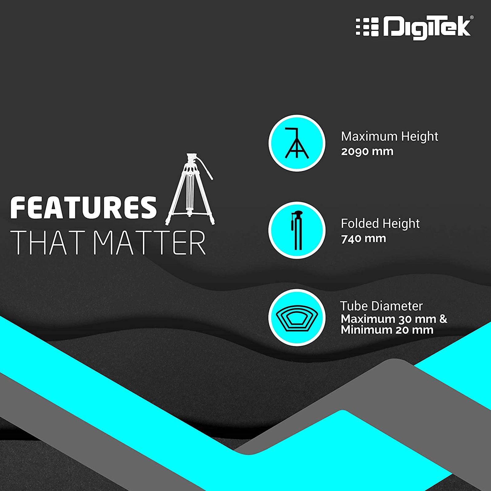 DigiTek DTR 690 VD PRO 209cm Adjustable Tripod for Camera (2 Way Head with Adjustable Pan, Black)_8