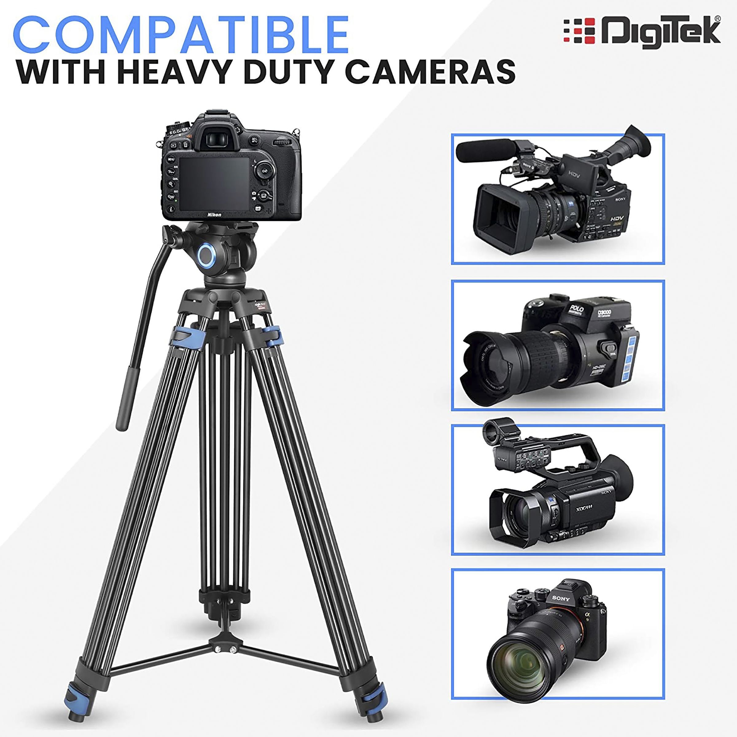 DigiTek Platinum DPTR 605 VD 183cm Adjustable Tripod for Camera (2 Way Head with Adjustable Pan, Black)_6