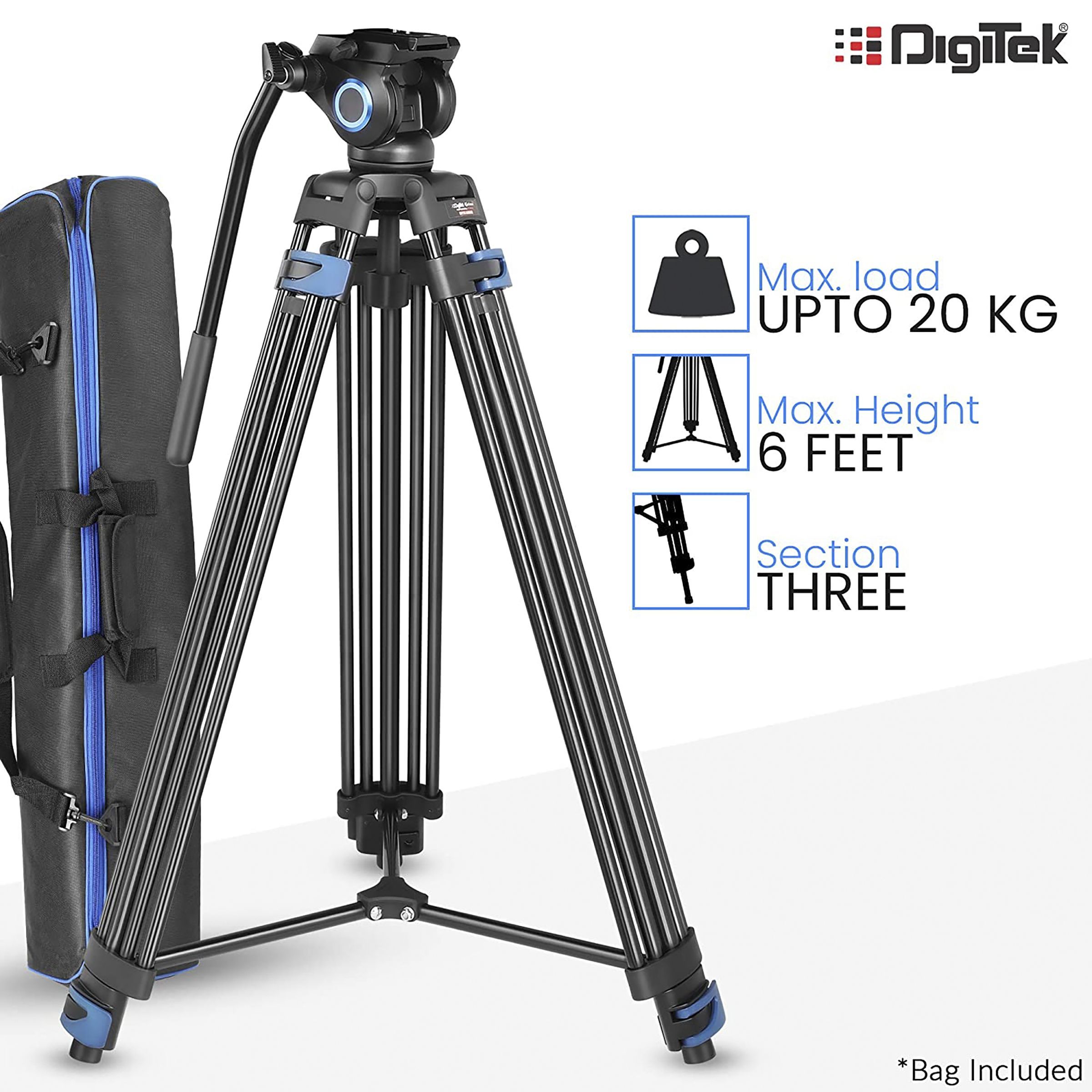 DigiTek Platinum DPTR 605 VD 183cm Adjustable Tripod for Camera (2 Way Head with Adjustable Pan, Black)_8
