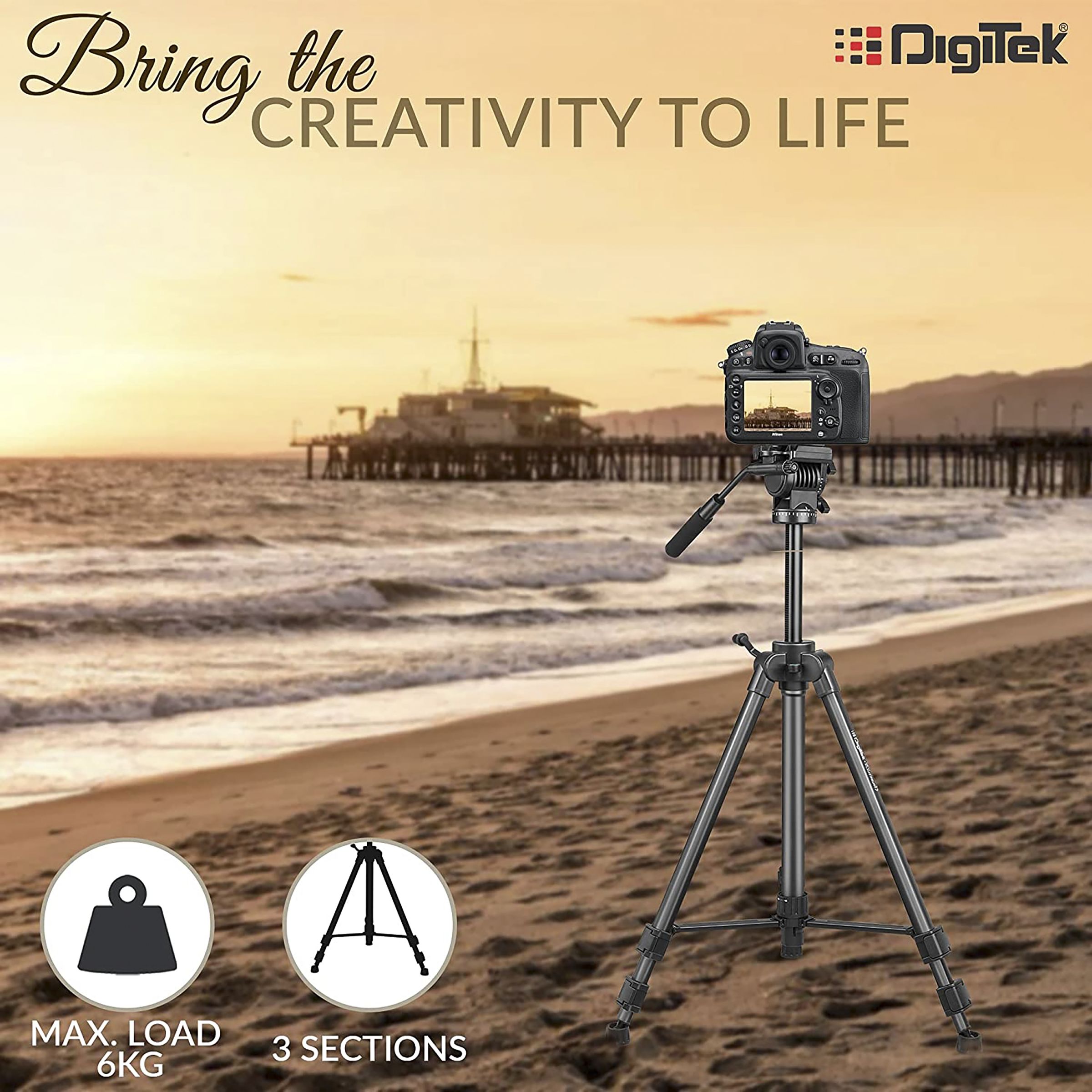 DigiTek Platinum DPTR 880 PRO 165cm Adjustable Tripod for Camera (Fluid Video Head, Black)_6