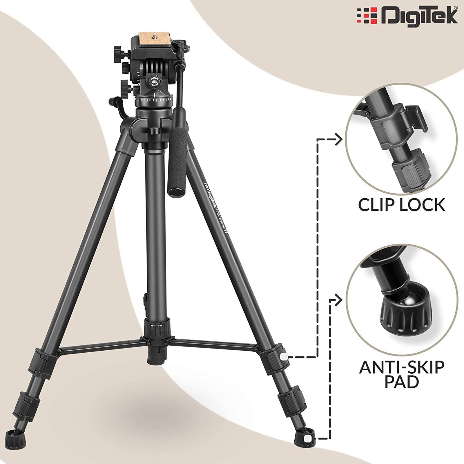 DigiTek Platinum DPTR 880 PRO 165cm Adjustable Tripod for Camera (Fluid Video Head, Black)_11