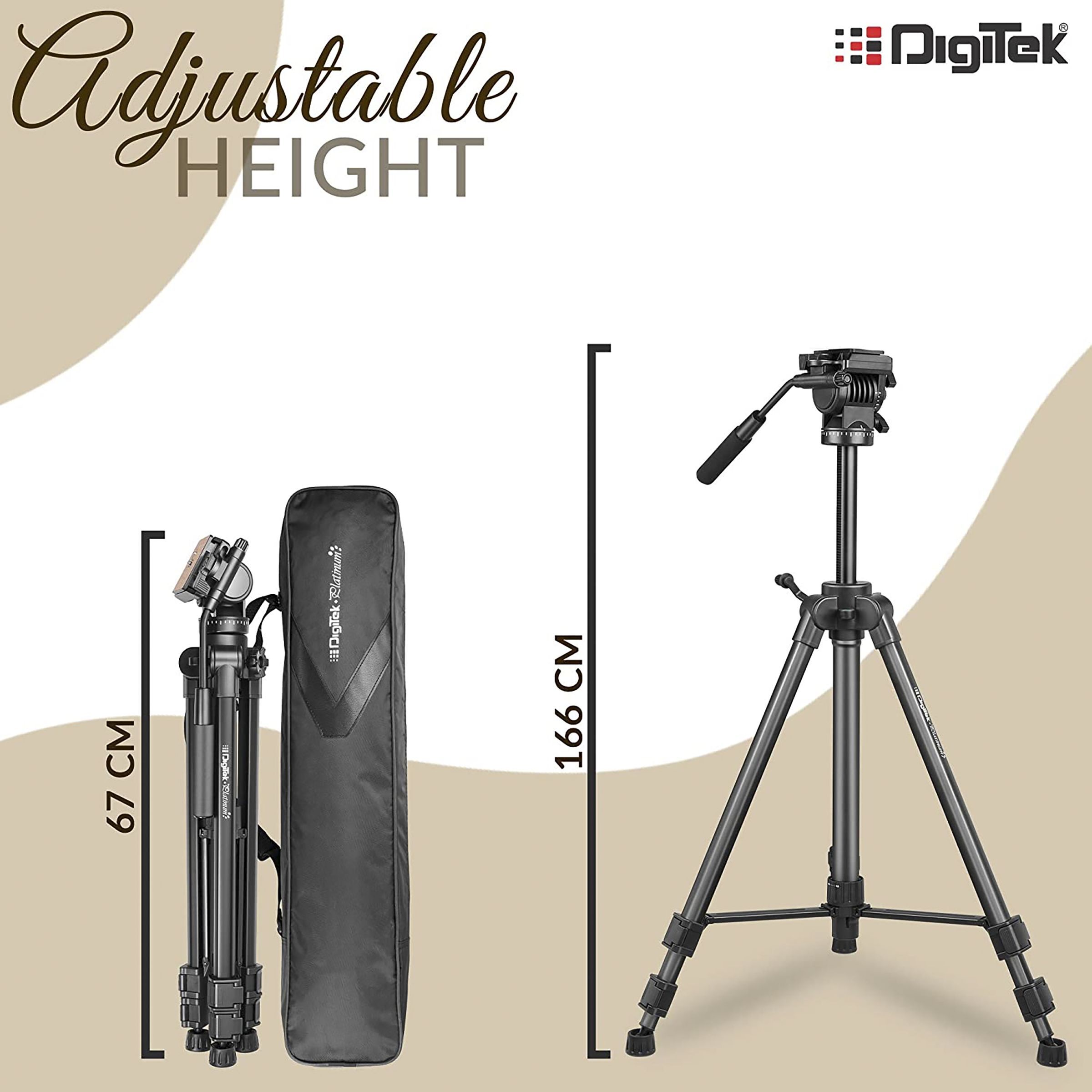 DigiTek Platinum DPTR 880 PRO 165cm Adjustable Tripod for Camera (Fluid Video Head, Black)_5