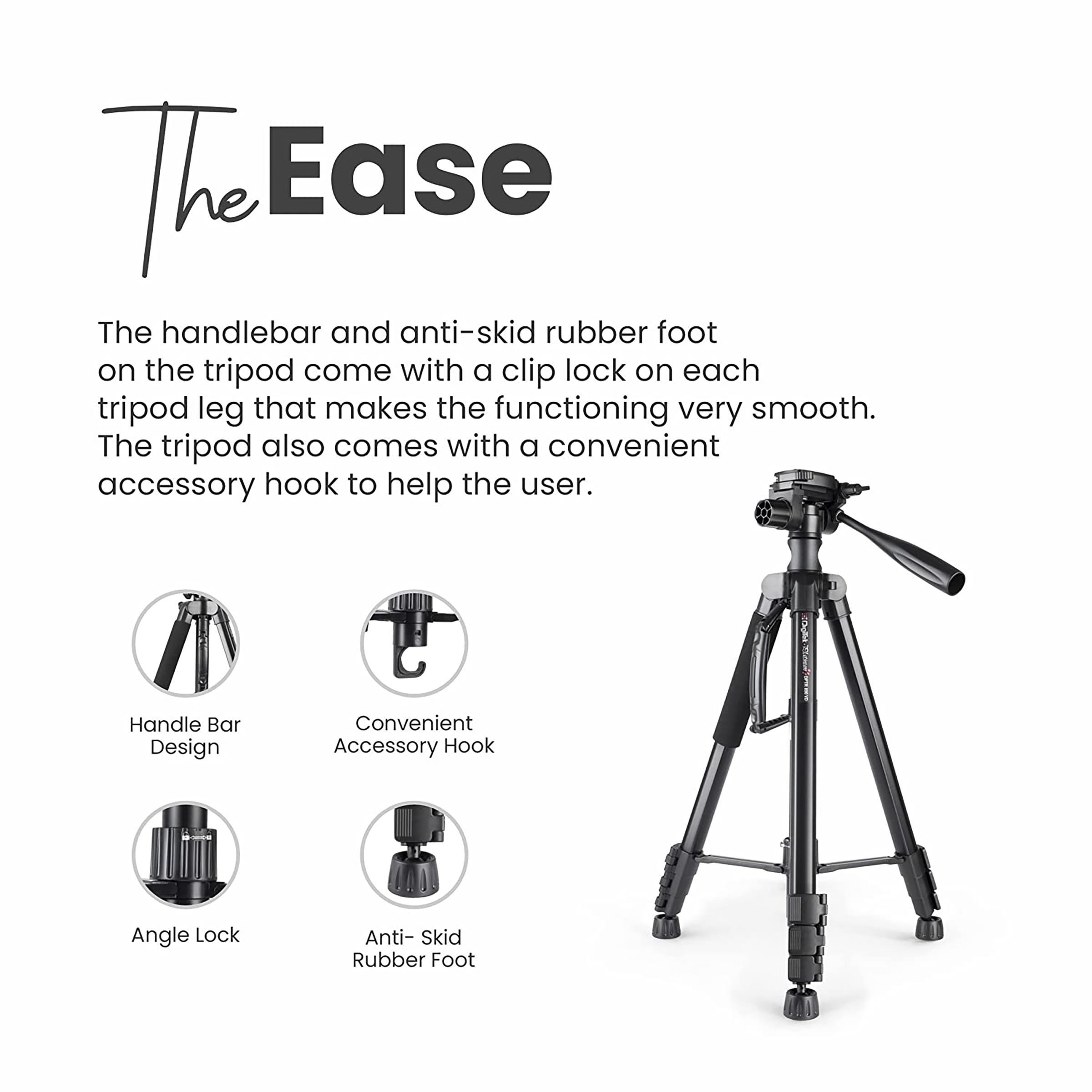 DigiTek Platinum DPTR 890 VD 178cm Adjustable Tripod for Camera (3 Way Head with Adjustable Pan, Black)_6