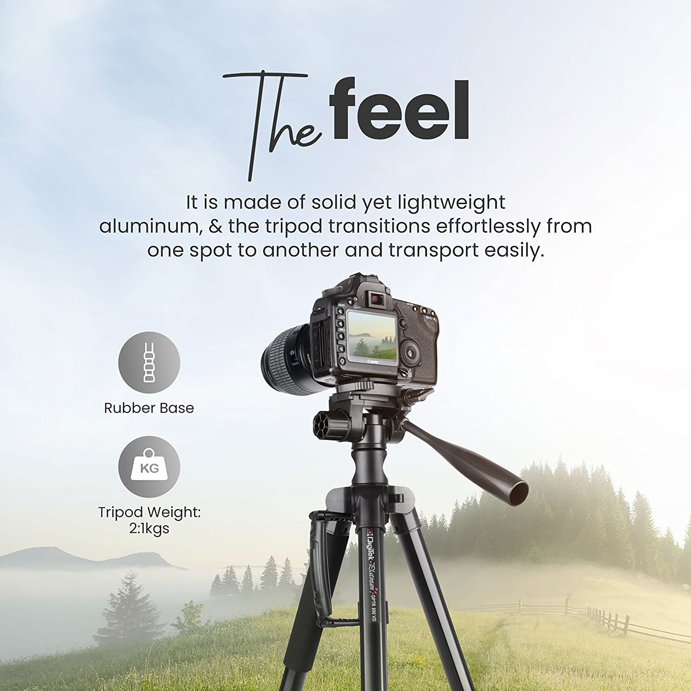 DigiTek Platinum DPTR 890 VD 178cm Adjustable Tripod for Camera (3 Way Head with Adjustable Pan, Black)_8