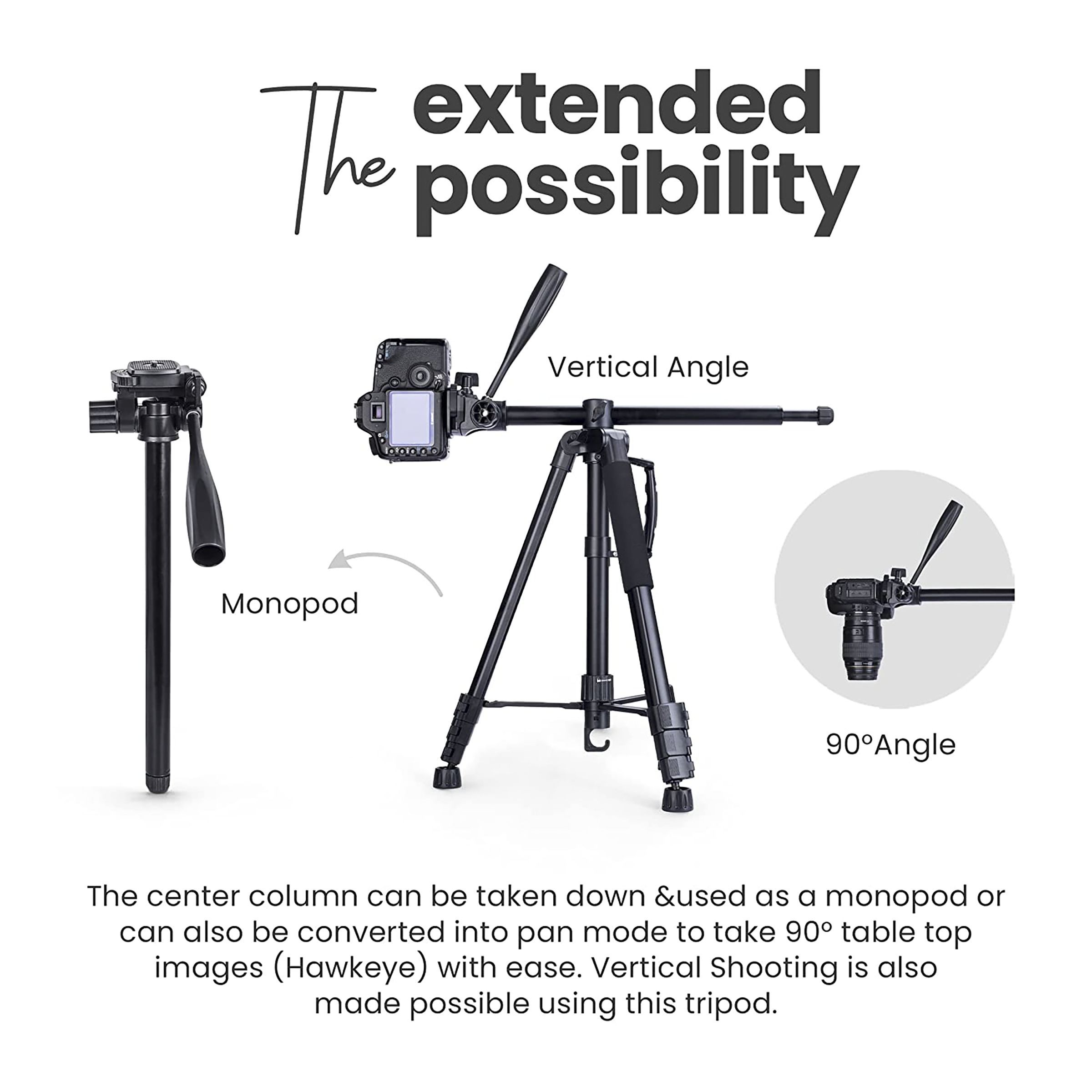 DigiTek Platinum DPTR 890 VD 178cm Adjustable Tripod for Camera (3 Way Head with Adjustable Pan, Black)_9