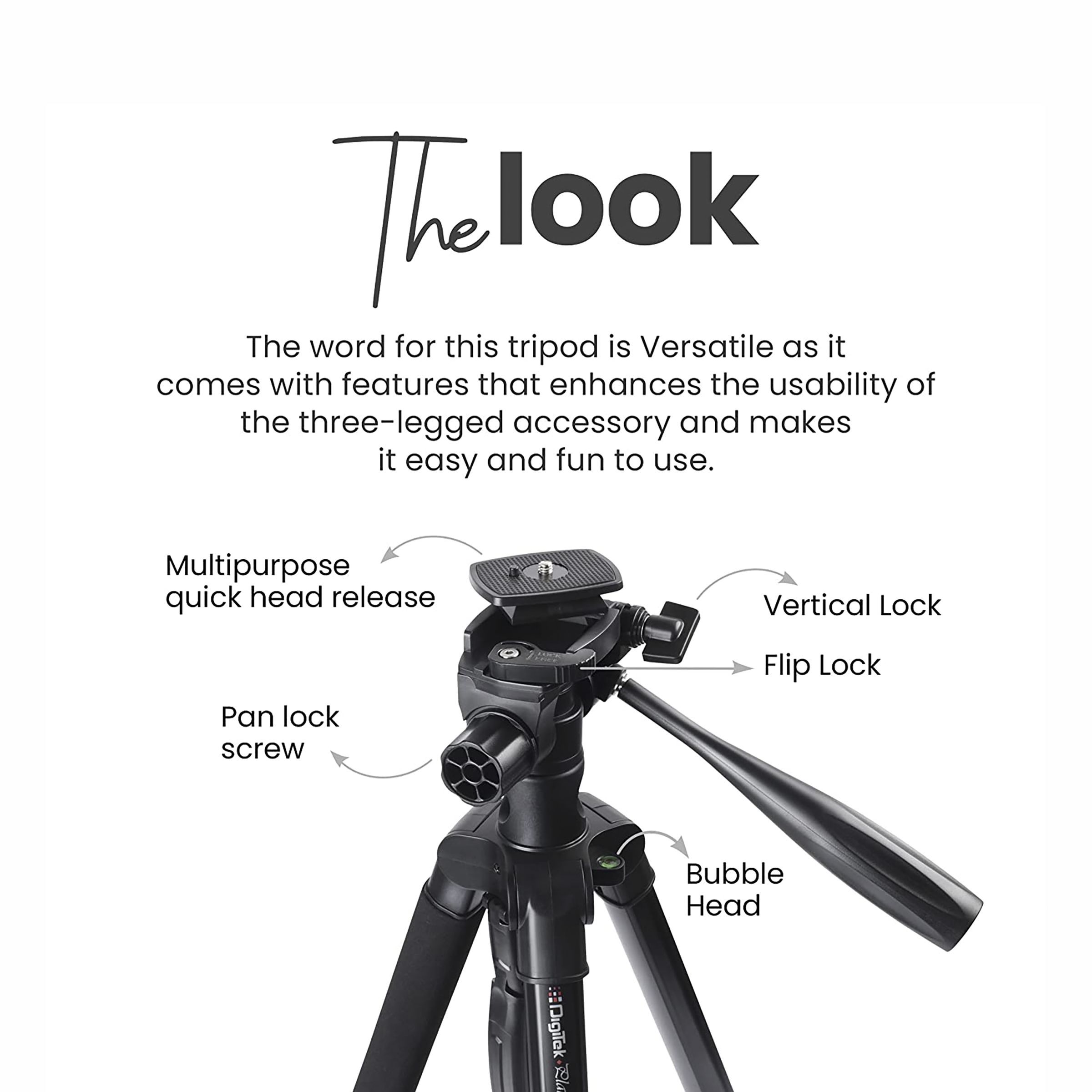 DigiTek Platinum DPTR 890 VD 178cm Adjustable Tripod for Camera (3 Way Head with Adjustable Pan, Black)_10