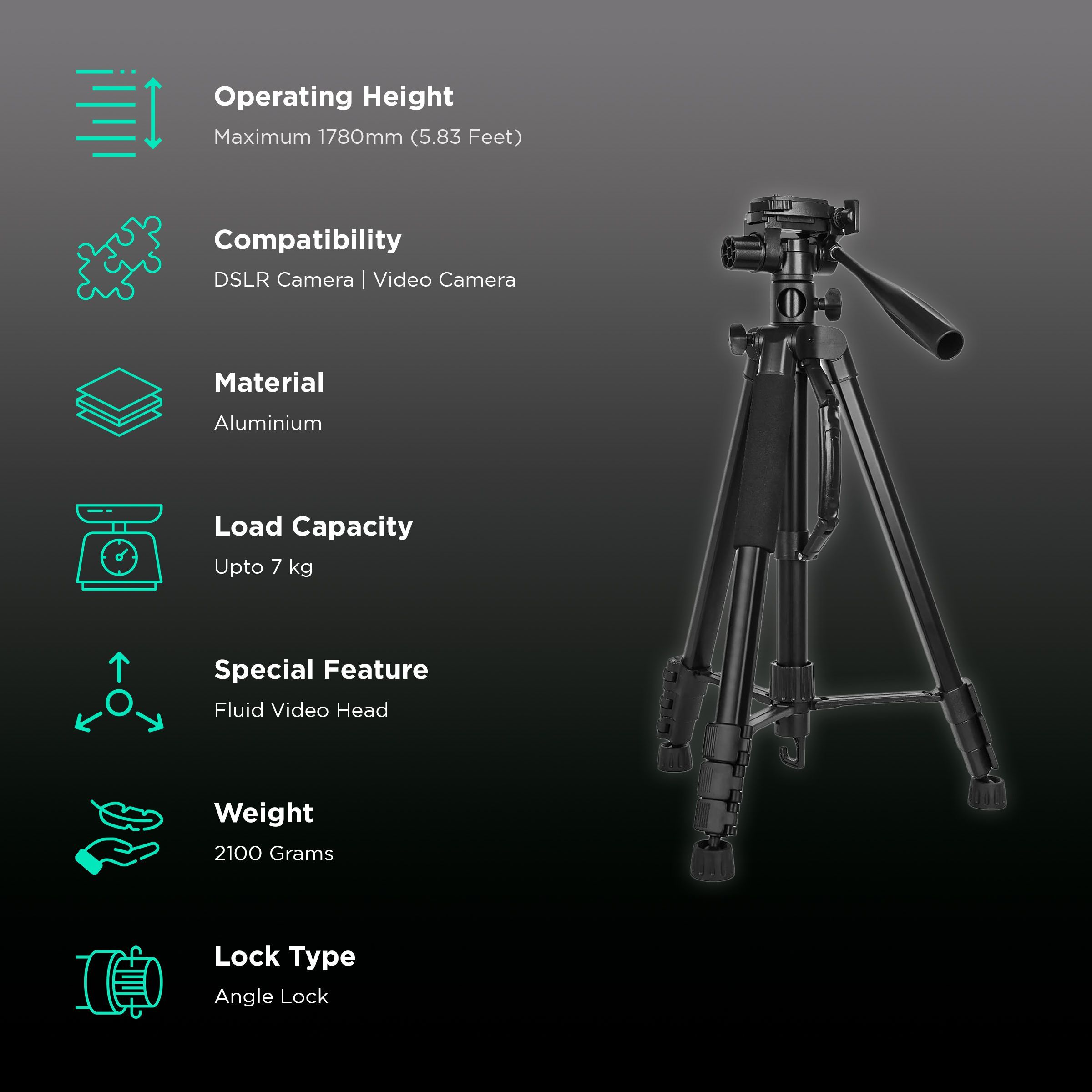 DigiTek Platinum DPTR 890 VD 178cm Adjustable Tripod for Camera (3 Way Head with Adjustable Pan, Black)_2