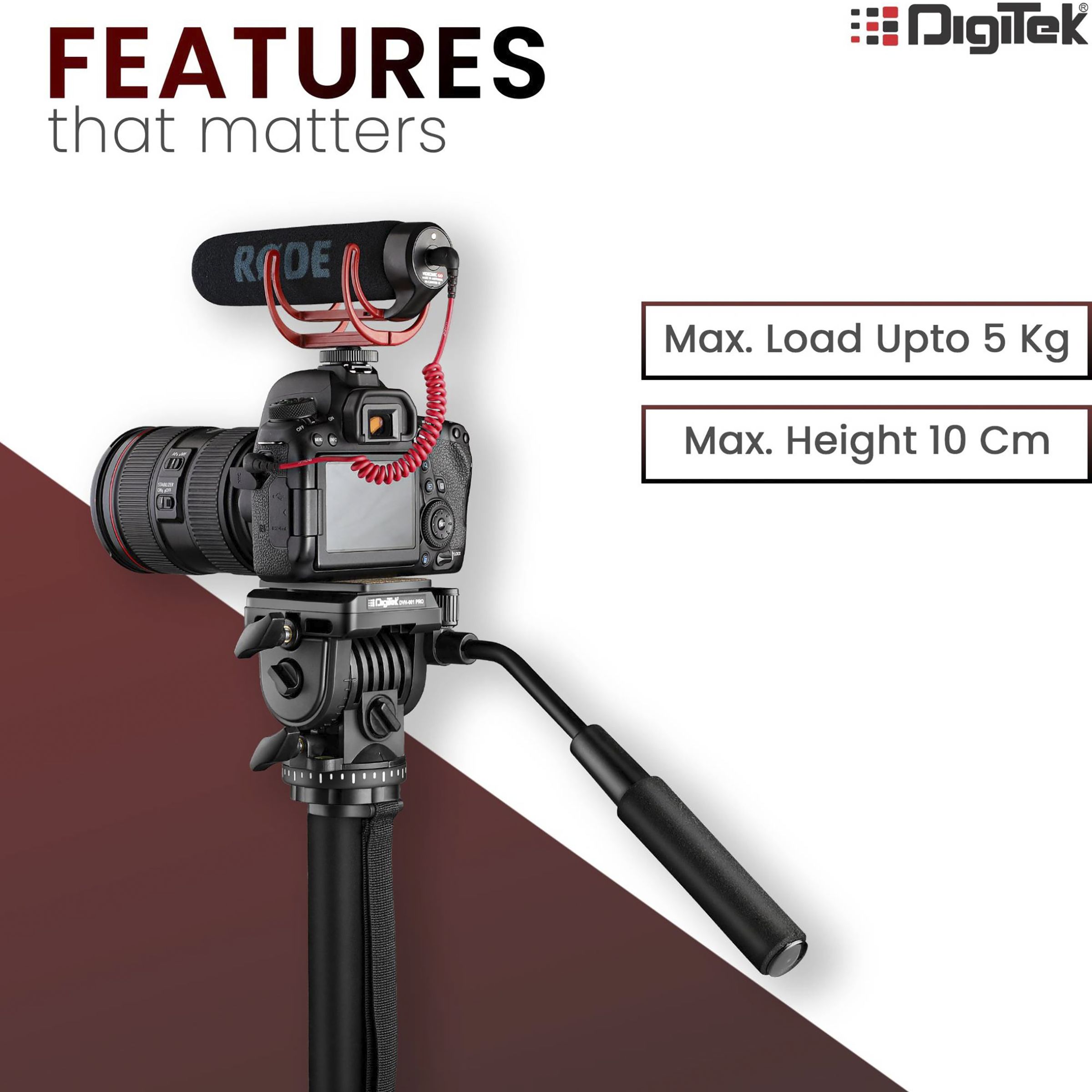 DigiTek DVH 001 PRO Tripod Mount for Camera (360 Degree Locking Knob, Black)_3