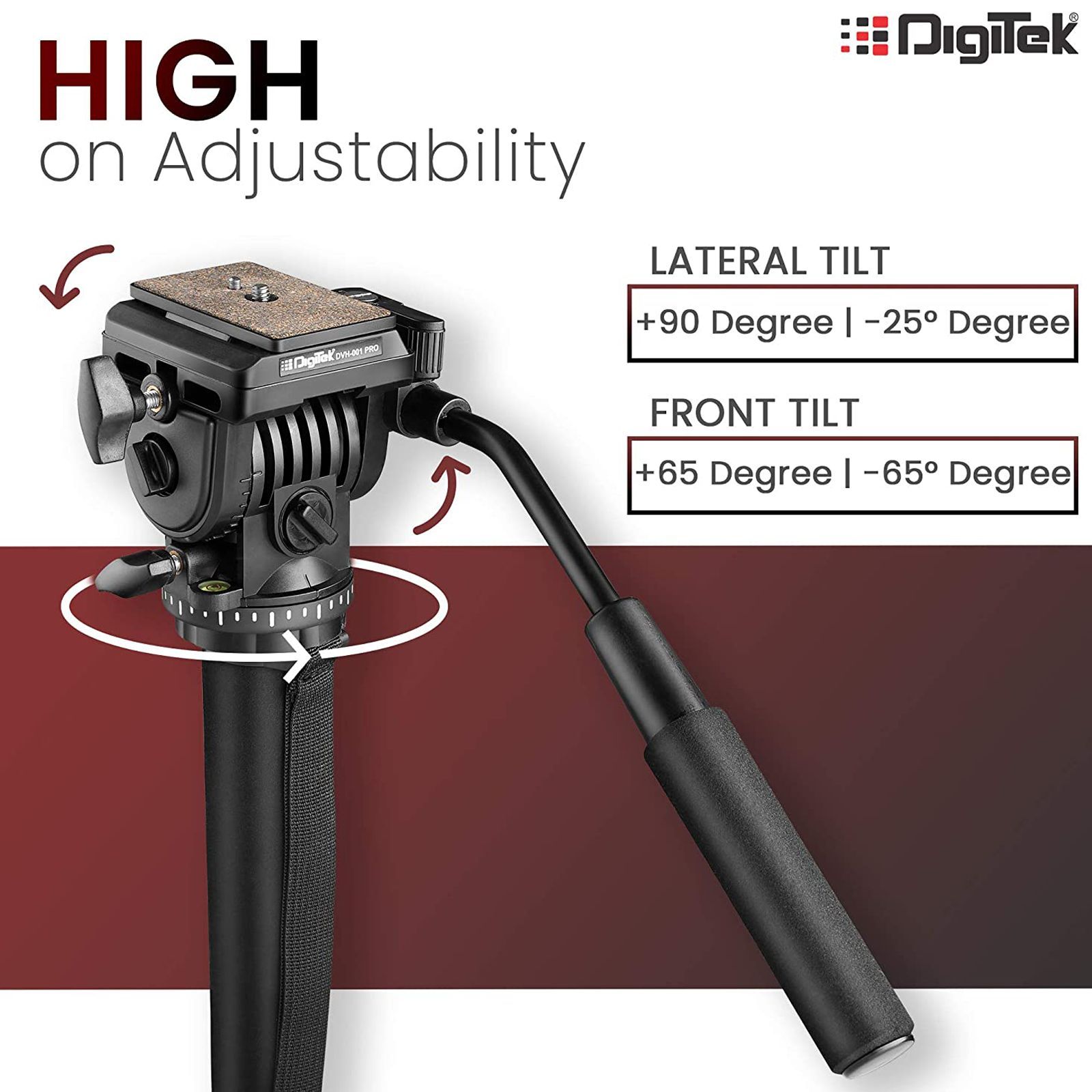 DigiTek DVH 001 PRO Tripod Mount for Camera (360 Degree Locking Knob, Black)_4