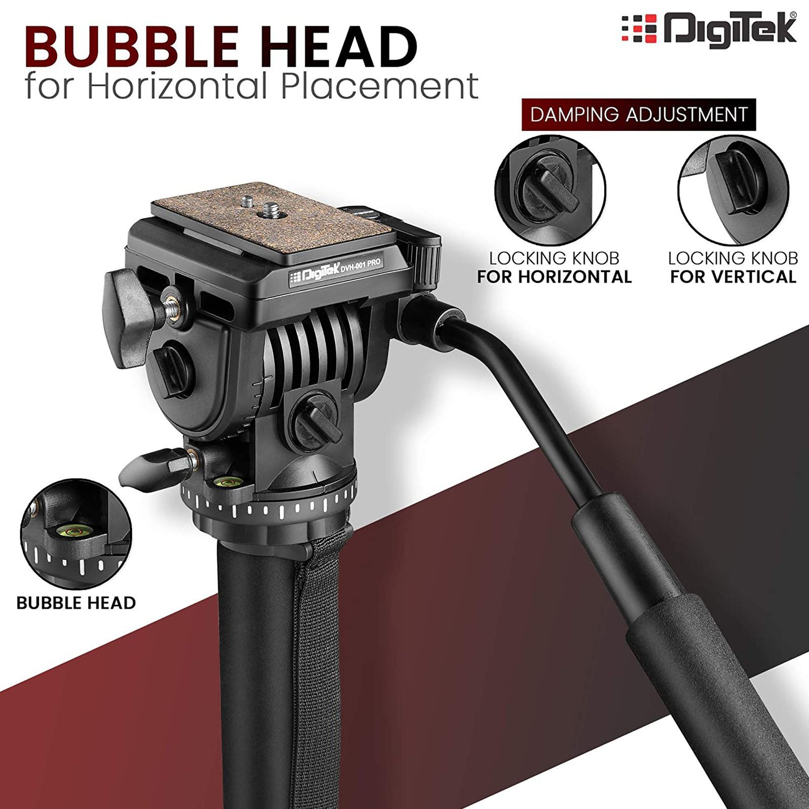 DigiTek DVH 001 PRO Tripod Mount for Camera (360 Degree Locking Knob, Black)_5