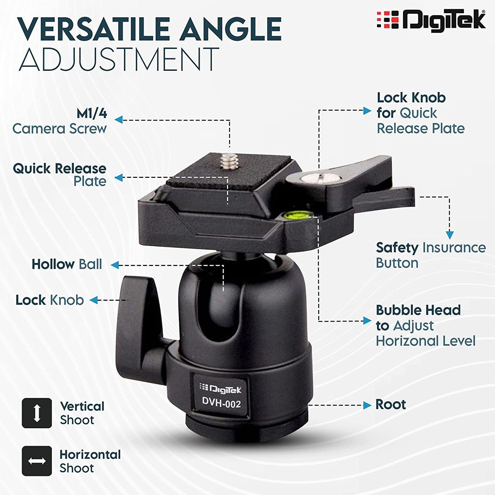 DigiTek DVH 002 PRO Tripod Mount for Camera (360 Degree Swivel, Black)_3