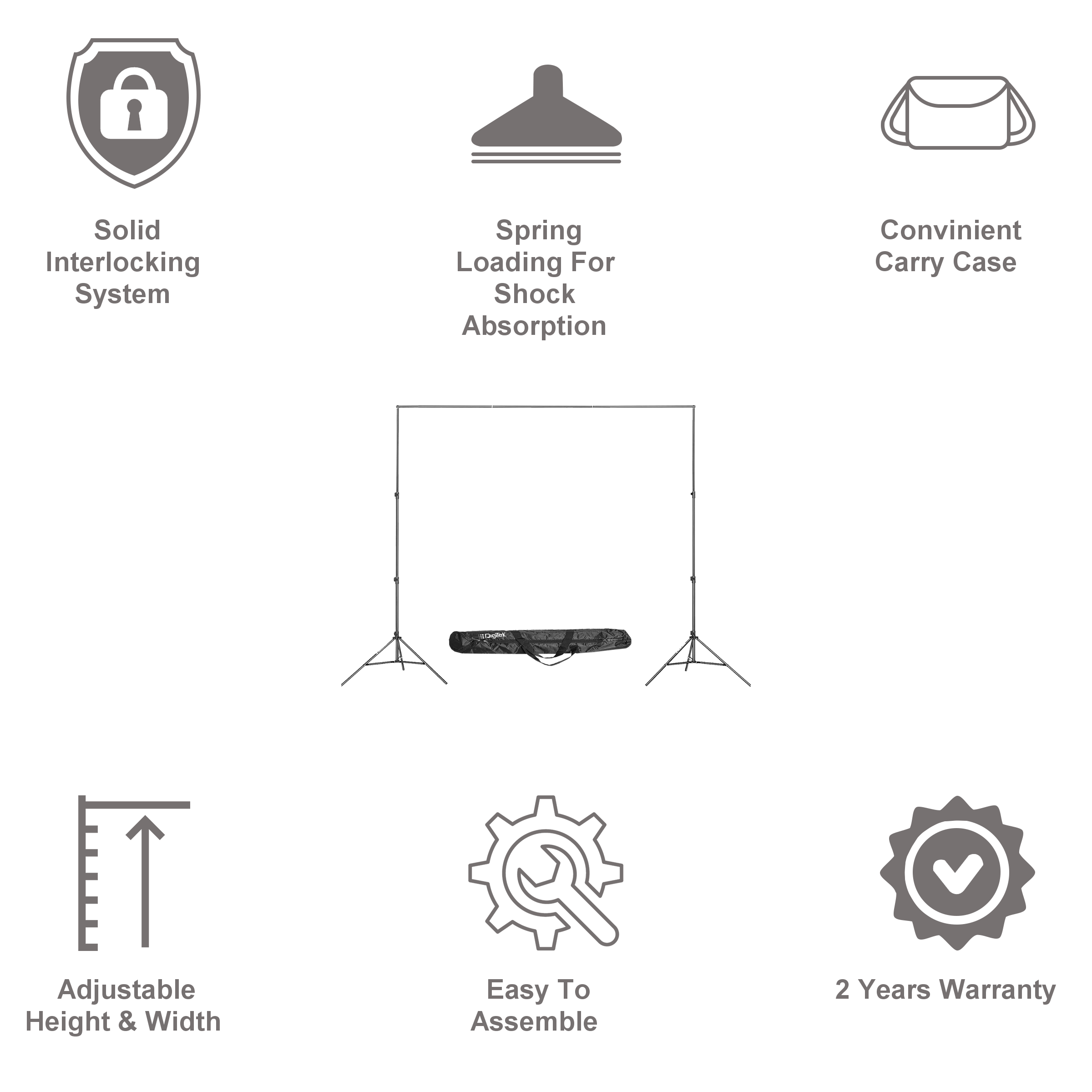 DigiTek DBSK-009FT Background Stand Kit with Bag for Photography & Videography (Lightweight & Sturdy)_2
