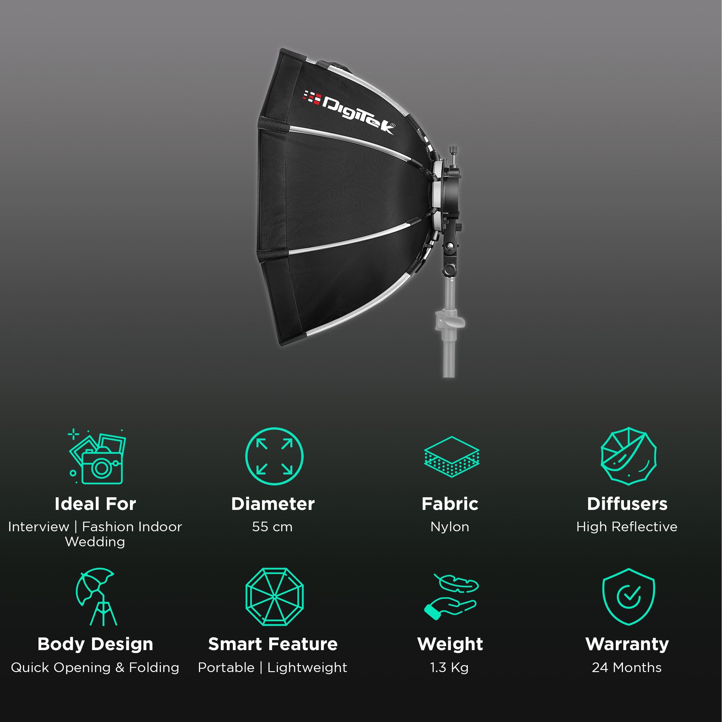 DigiTek DSBH-055 Softbox with S2 Type Bracket, 2 Diffuser Sheets & Carrying Case for All Flash Speedlights (Lightweight & Portable) DigiTek DSBH-055 Softbox with S2 Type Bracket, 2 Diffuser Sheets & Carrying Case for All Flash Speedlights (Lightweight & Portable)_2