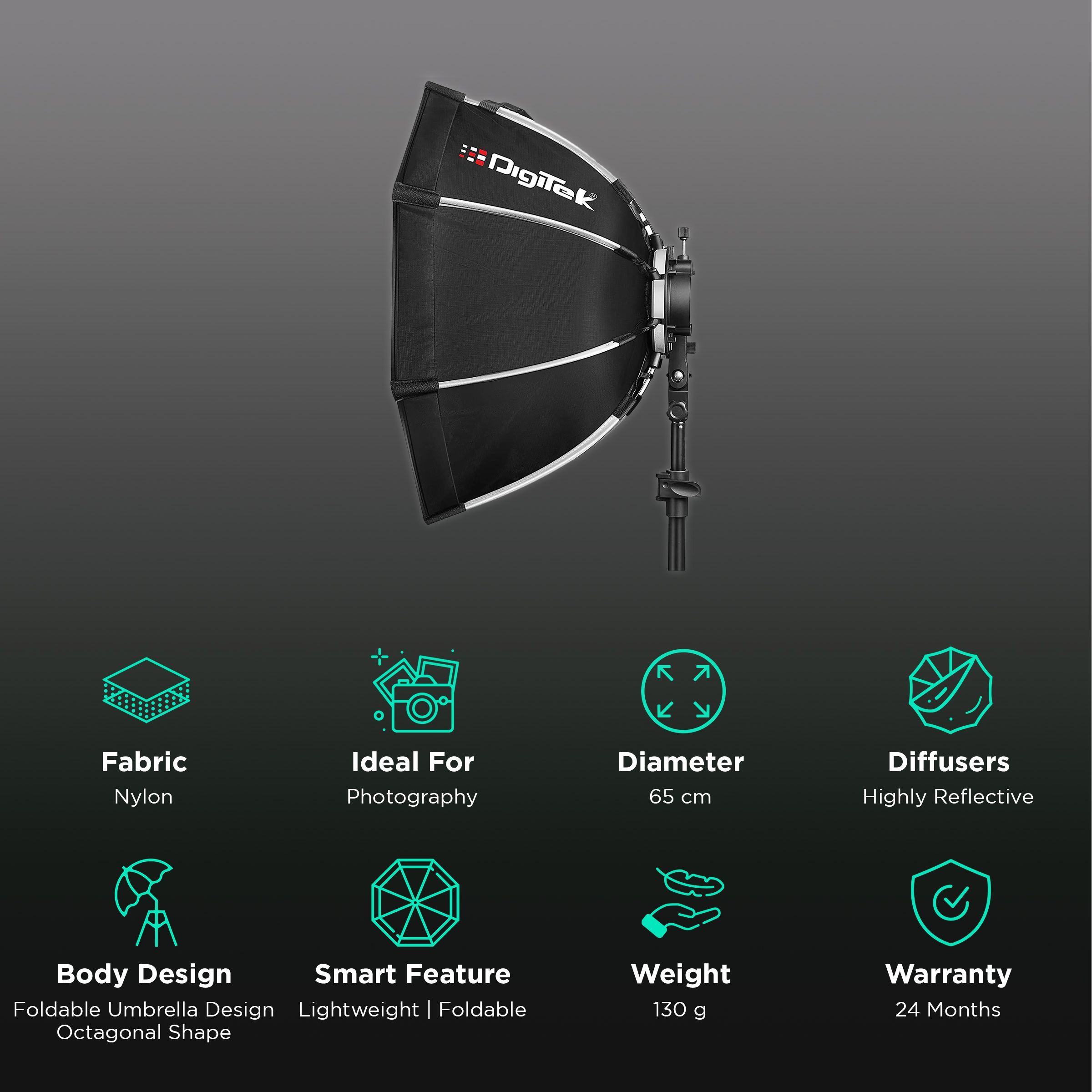 Digitek DSBH 065 Softbox with Bracket, Diffuser Sheets & Carry Case for Photography (Octagon Shape)_2