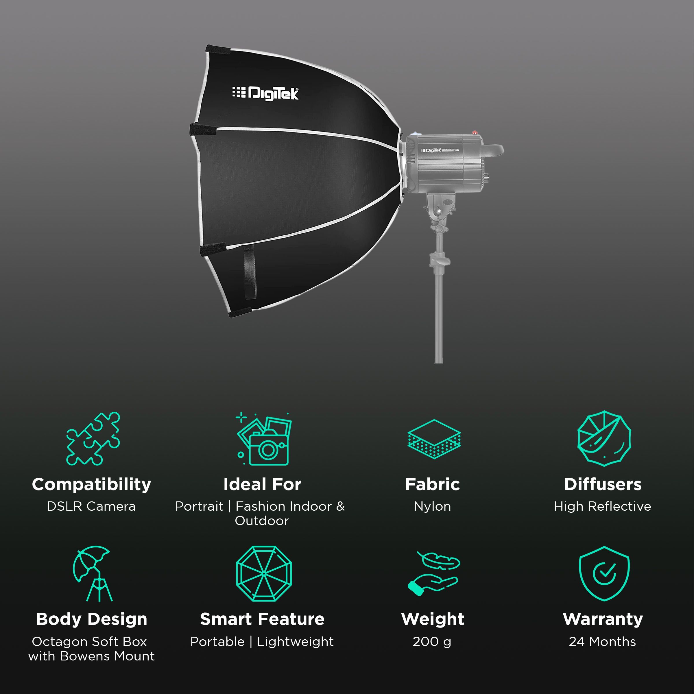 DigiTek Octagon Bowens Softbox with Diffuser Sheets & Carrying Case for Still Photography (Lightweight & Portable) DigiTek Octagon Bowens Softbox with Diffuser Sheets & Carrying Case for Still Photography (Lightweight & Portable)_2