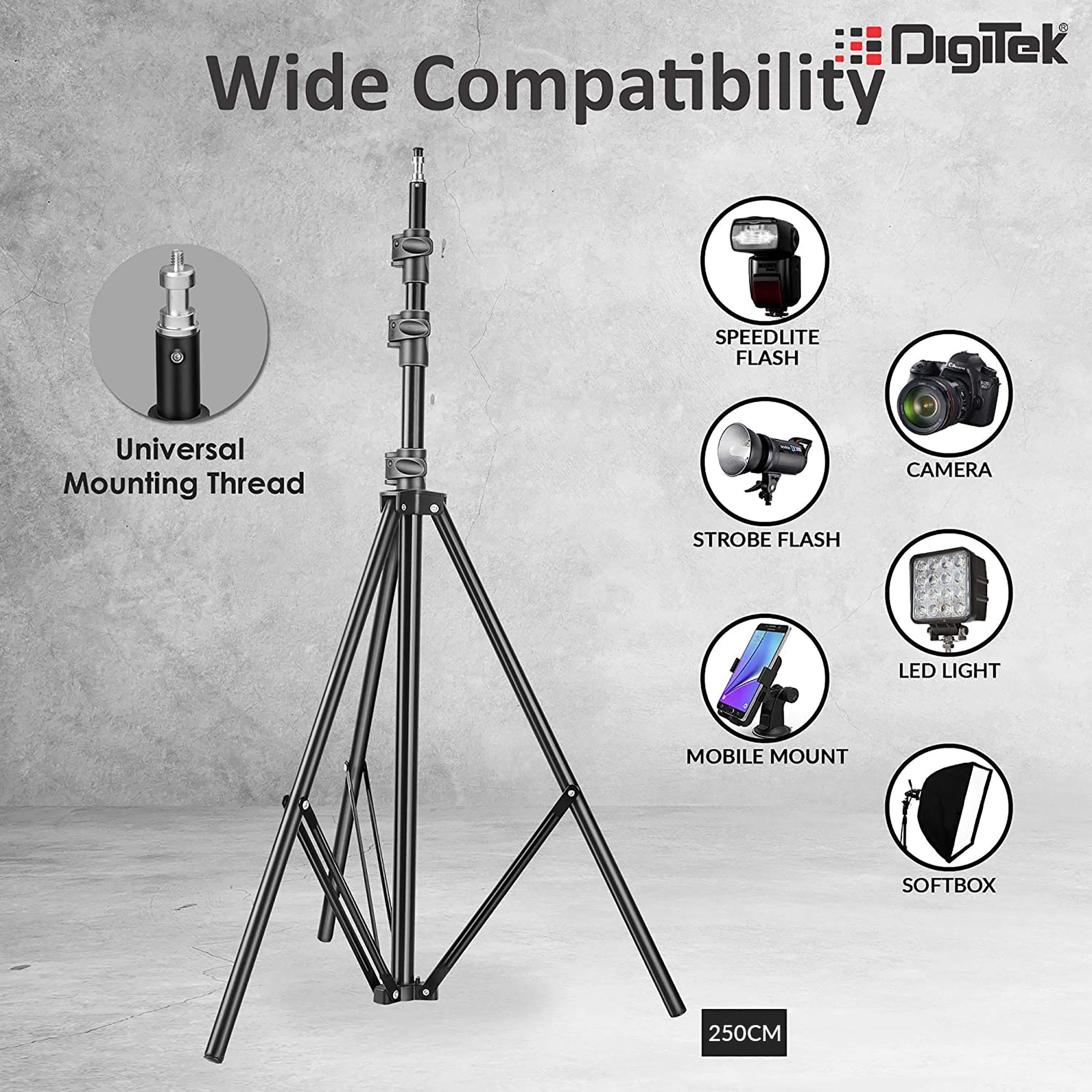DigiTek DLS 009 FT 275cm Adjustable Tripod for Mobile and Camera (Shock Absorption Spring Mechanism, Black)_7