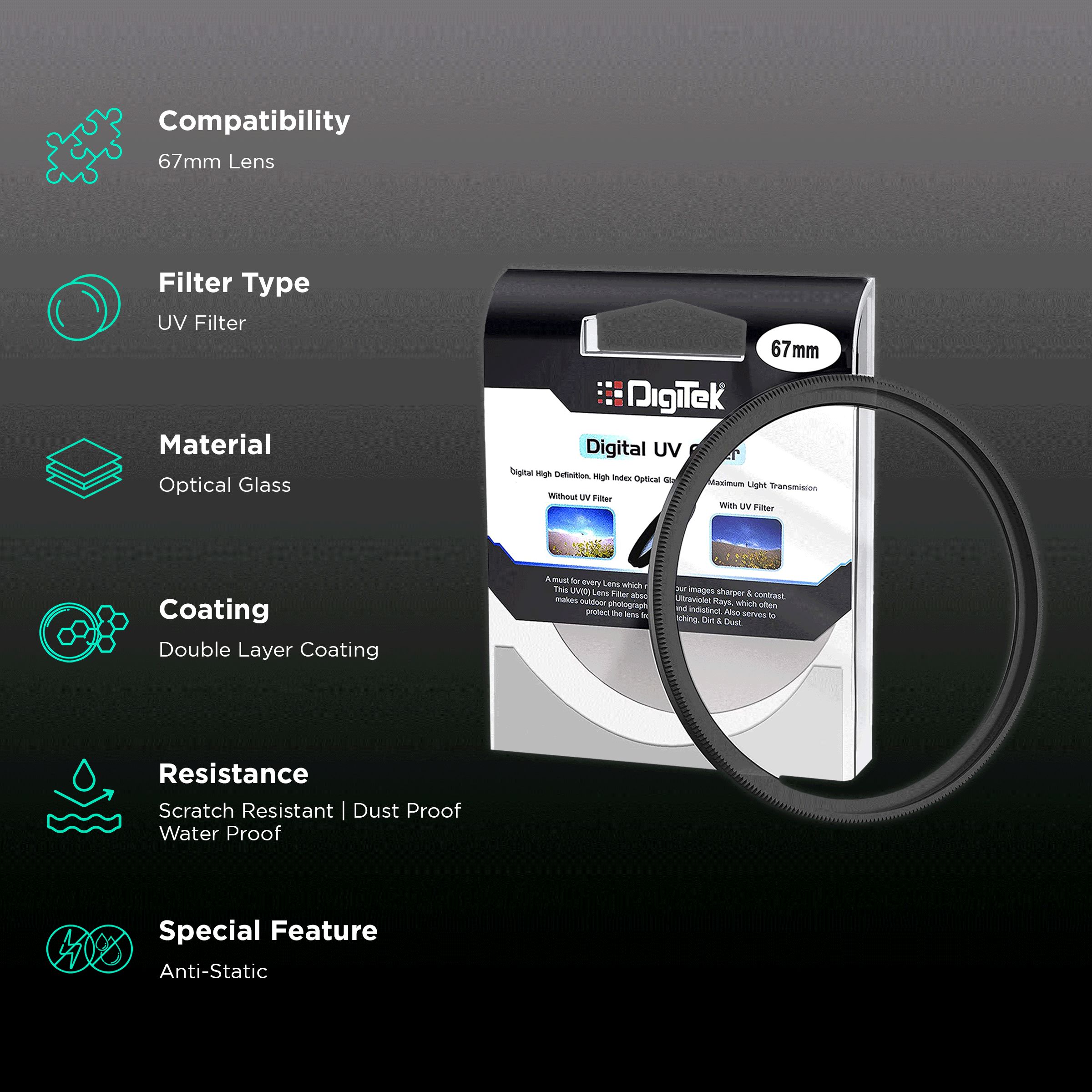DigiTek 67mm Camera Lens UV Filter (Double Layer Coating)_2