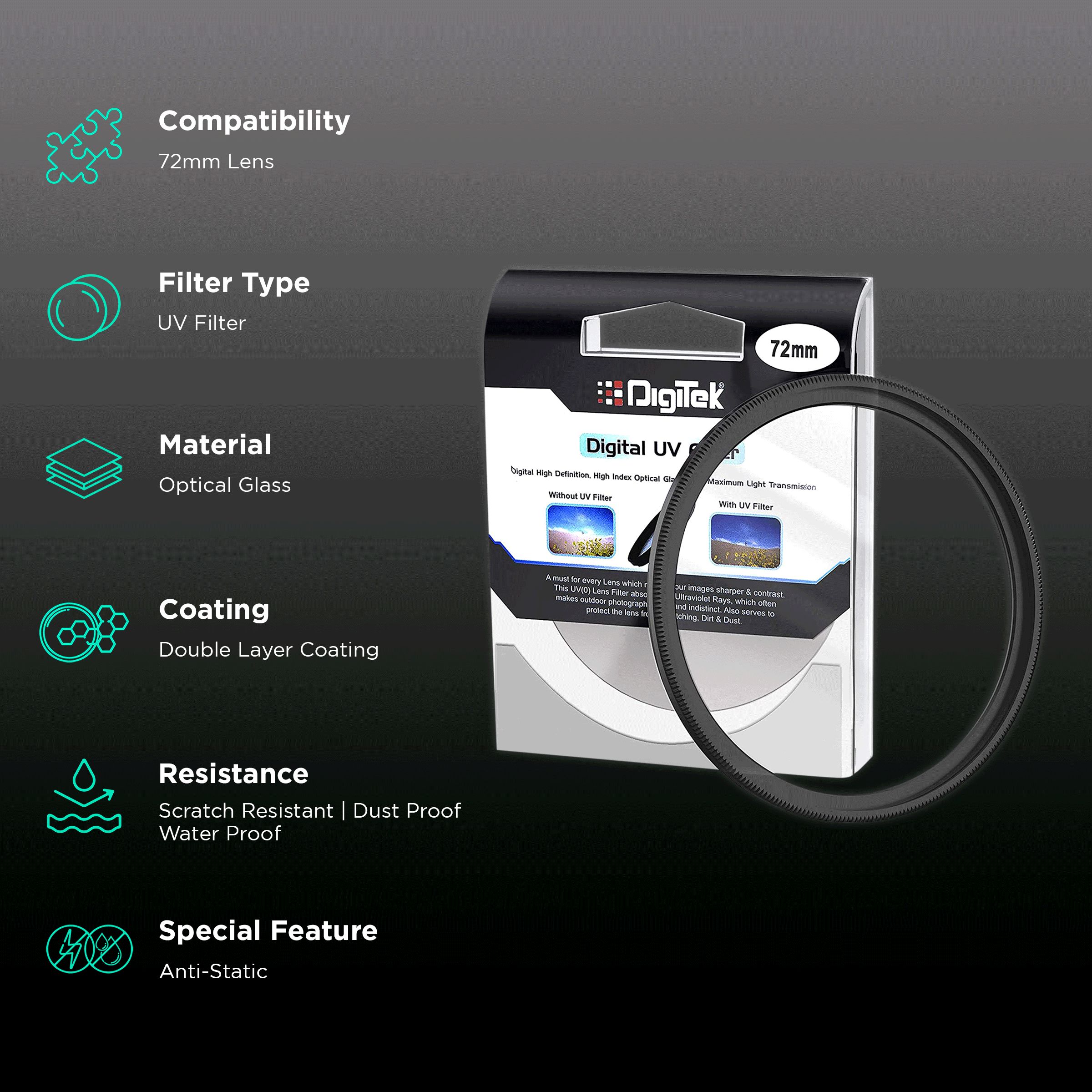 DigiTek 72mm Camera Lens UV Filter (Double Layer Coating) DigiTek 72mm Camera Lens UV Filter (Double Layer Coating)_2