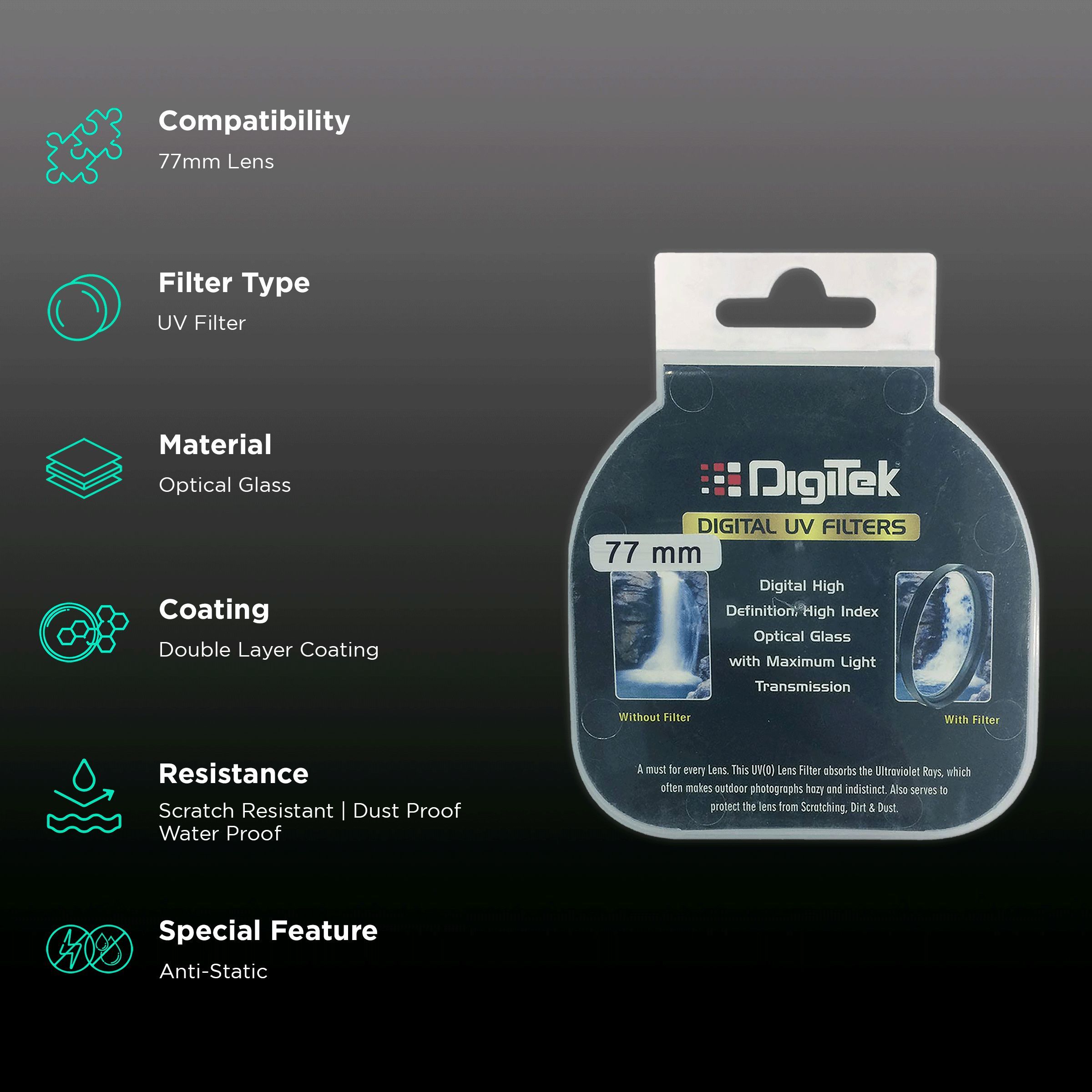 DigiTek 77mm Camera Lens UV Filter (Double Layer Coating) DigiTek 77mm Camera Lens UV Filter (Double Layer Coating)_2