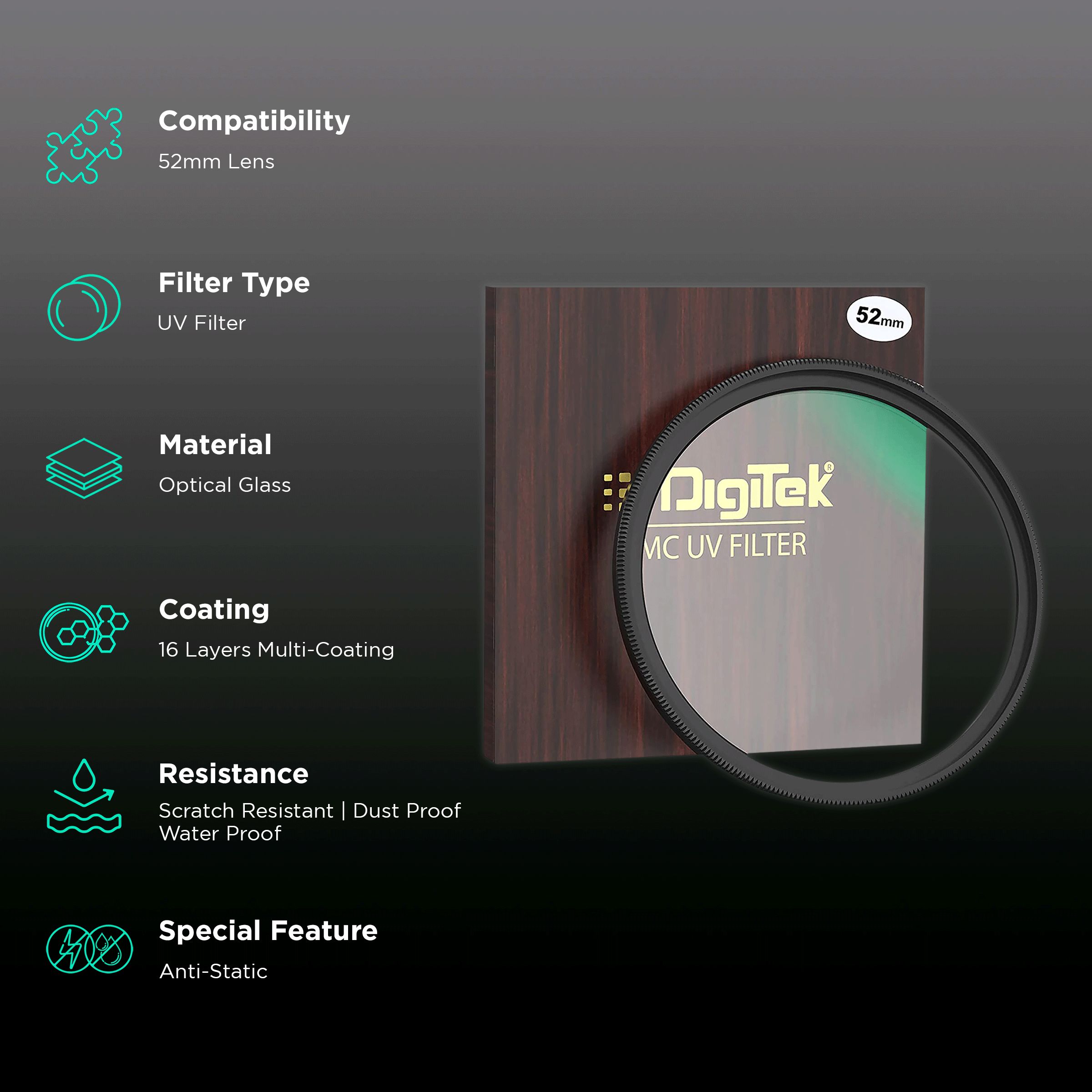 DigiTek 52mm Camera Lens UV Filter (16 Layers Multi-Coating)_2